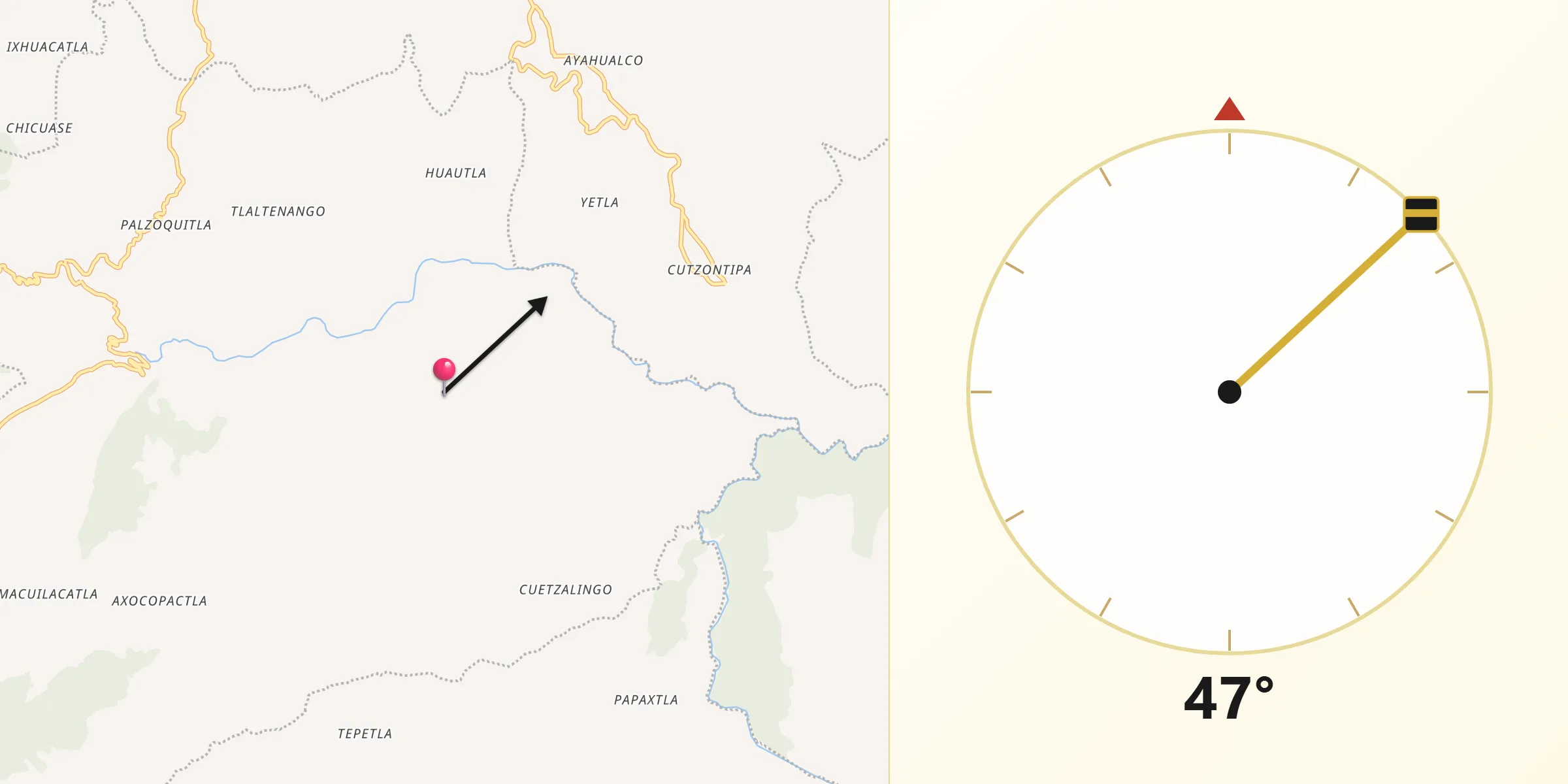 Dirección de la Qibla desde Chiconcuautla