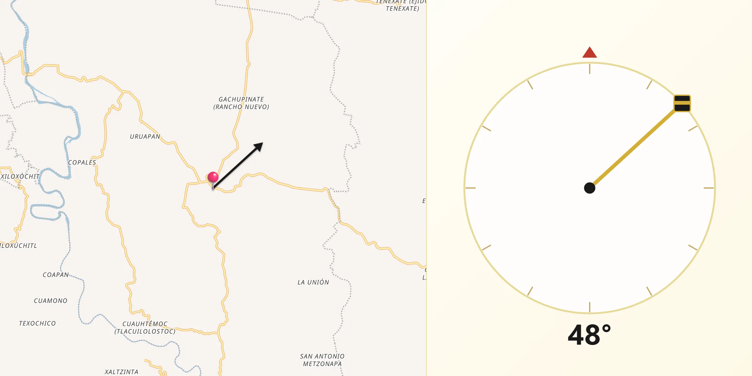 Dirección de la Qibla desde Ayotoxco de Guerrero