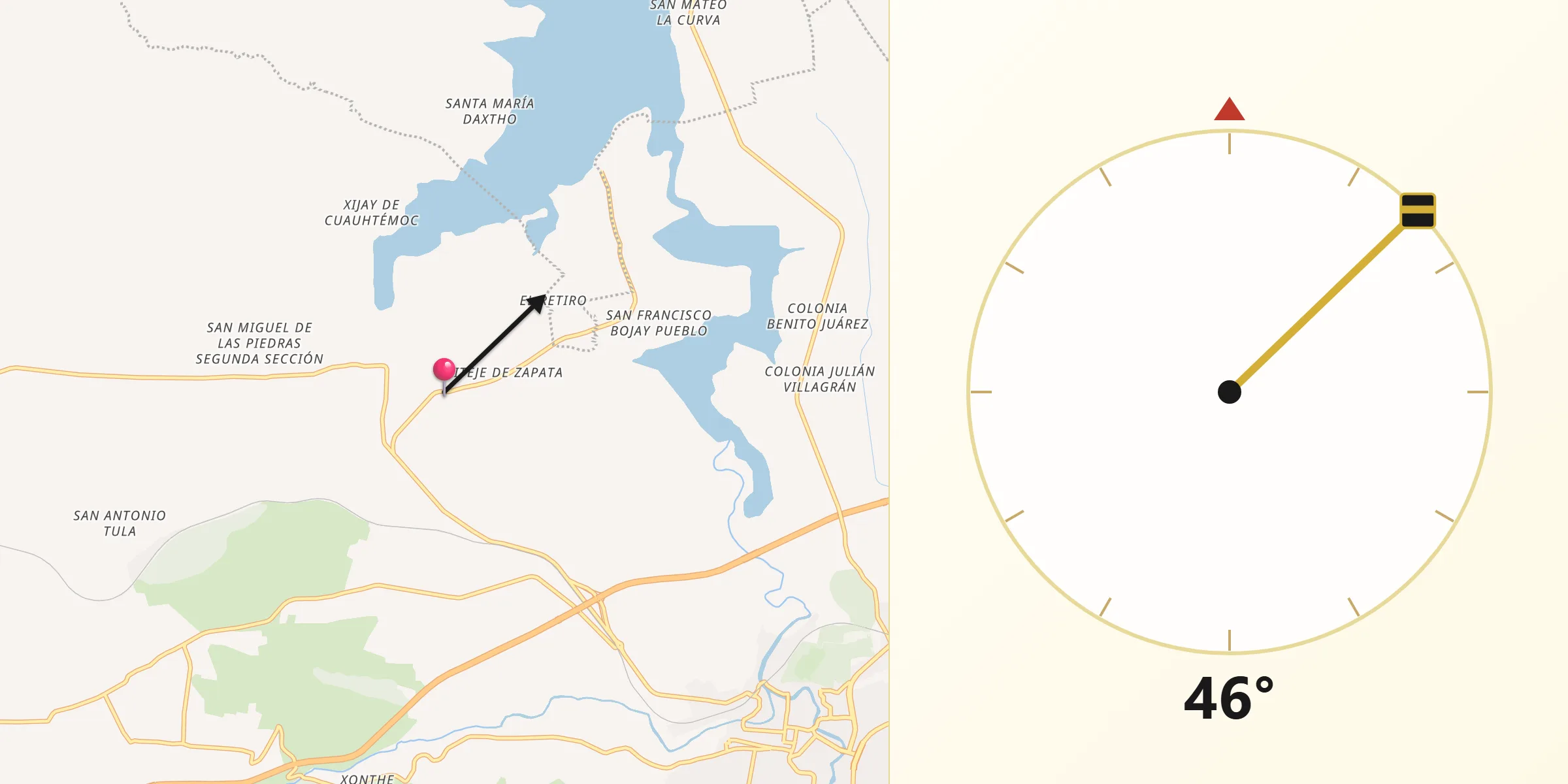 Dirección de la Qibla desde Xiteje de Zapata