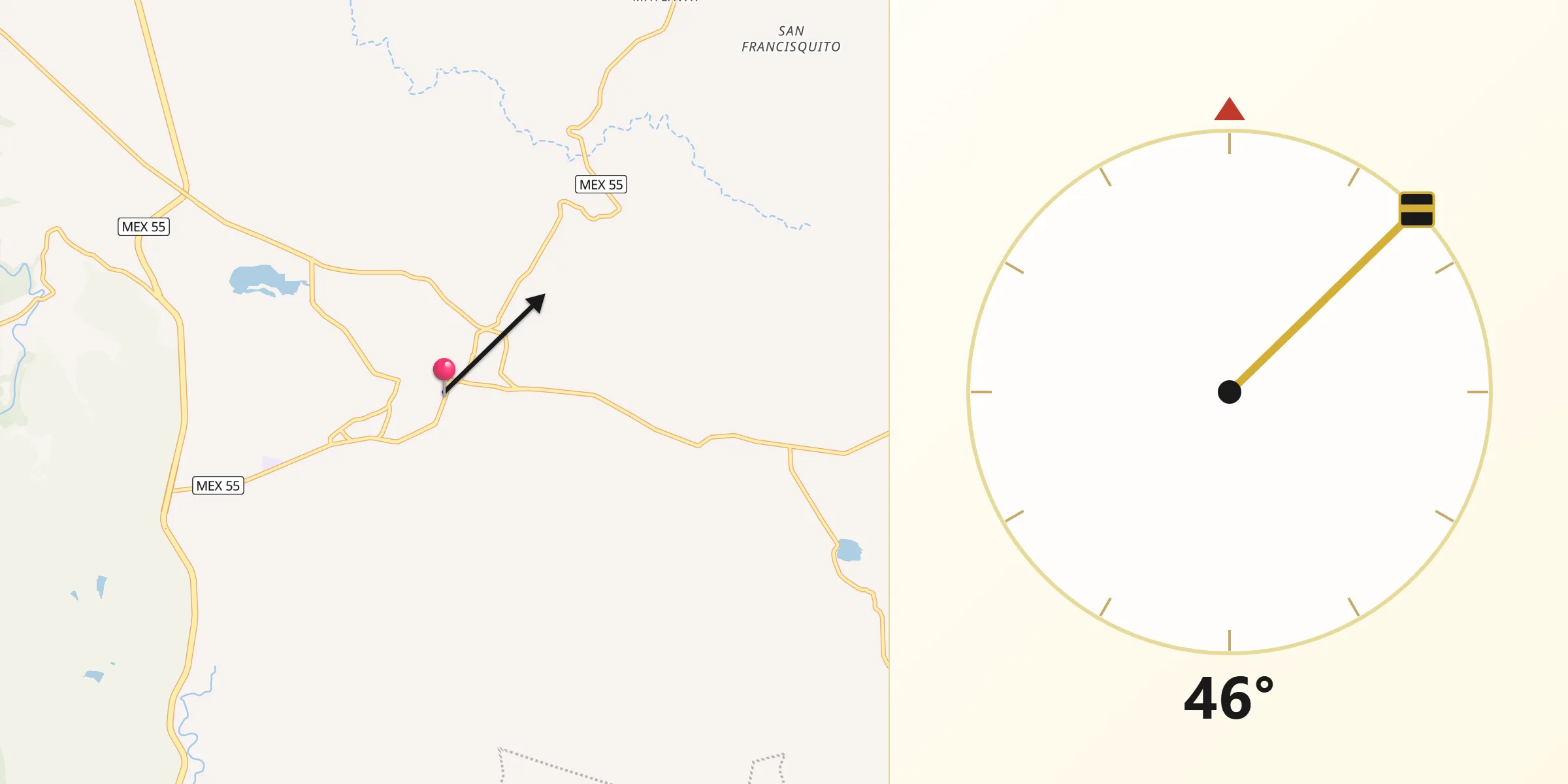 Dirección de la Qibla desde Aculco de Espinoza