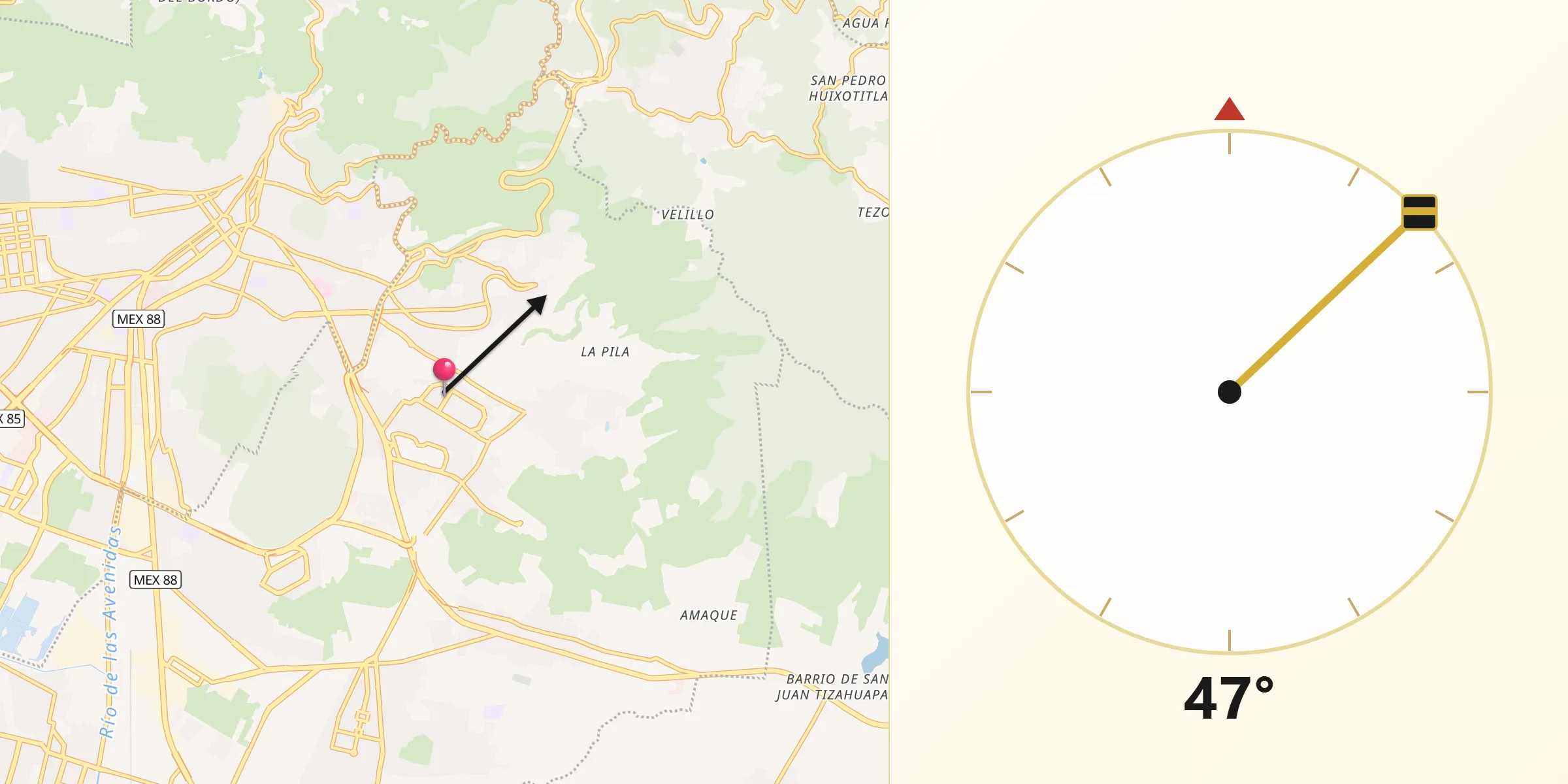 Dirección de la Qibla desde Campestre Villas del Álamo