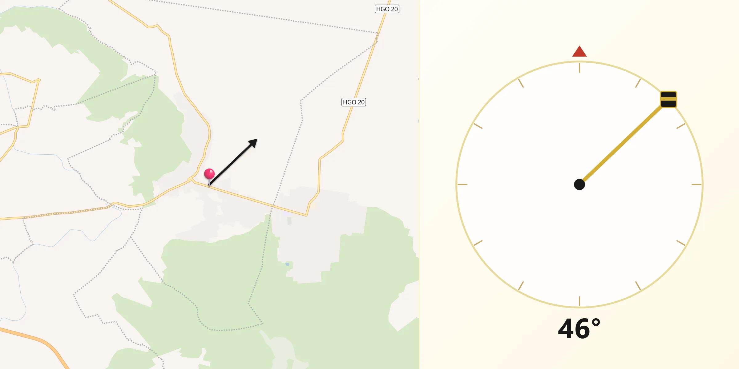 Dirección de la Qibla desde Tetepango
