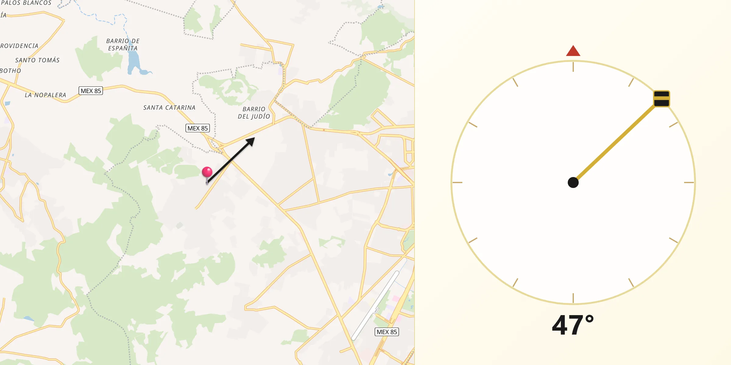 Dirección de la Qibla desde Santiago Tlapacoya