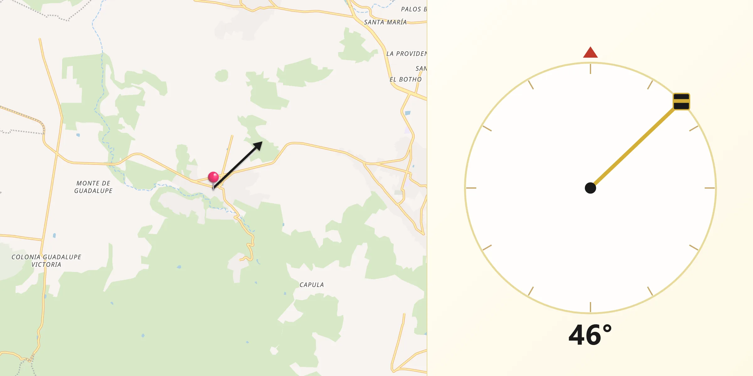 Dirección de la Qibla desde Ixcuinquitlapilco