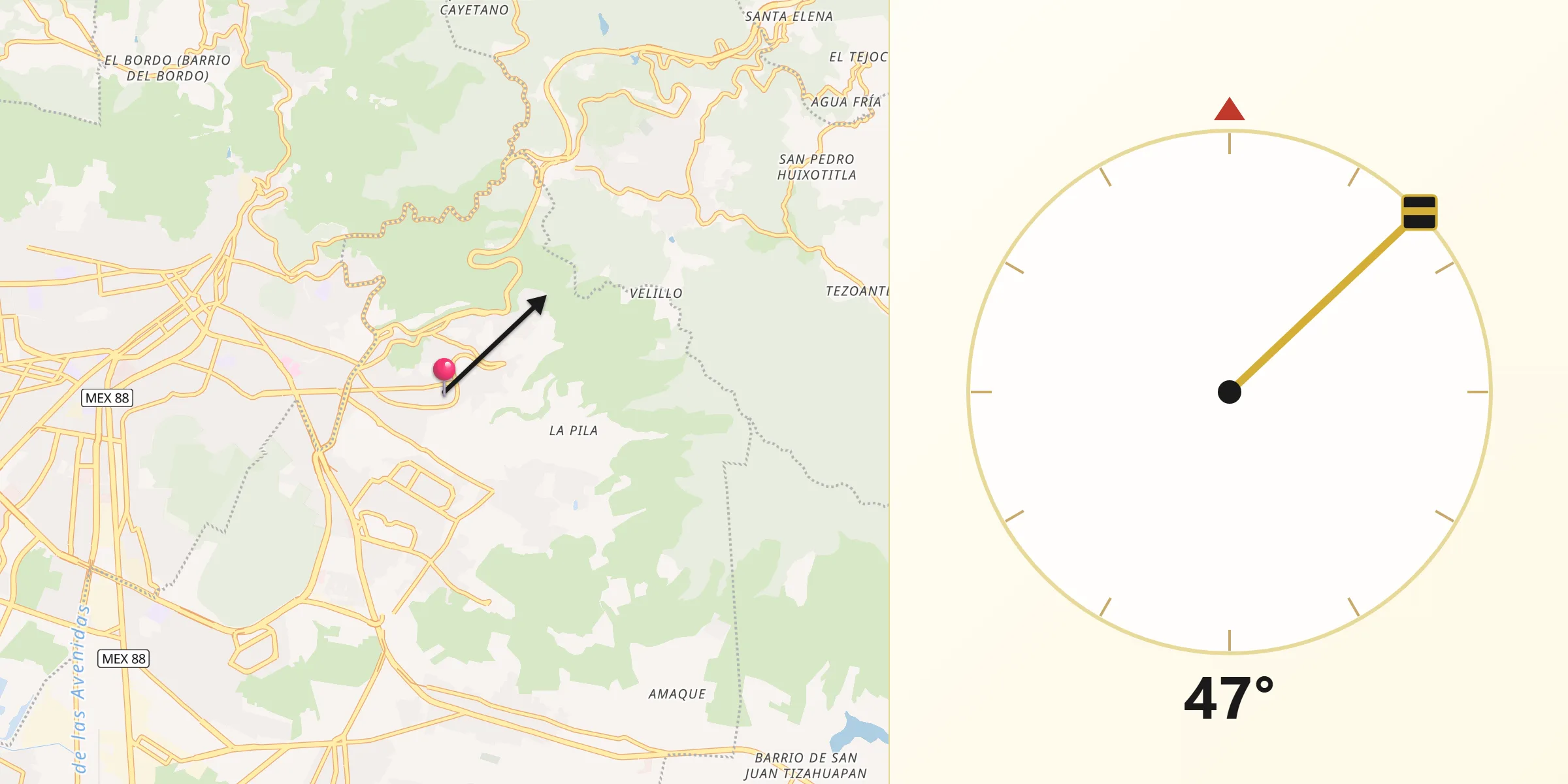Dirección de la Qibla desde Colonia Militar