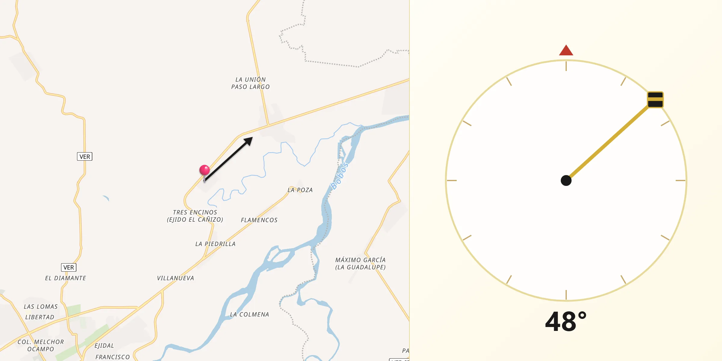 Dirección de la Qibla desde El Progreso