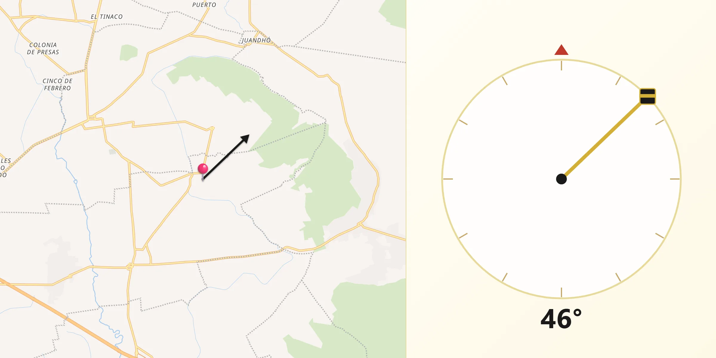 Dirección de la Qibla desde Teltipán de Juárez