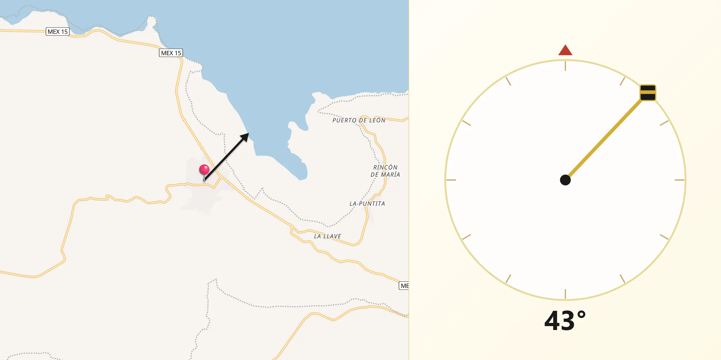 Dirección de la Qibla desde Cojumatlán de Régules