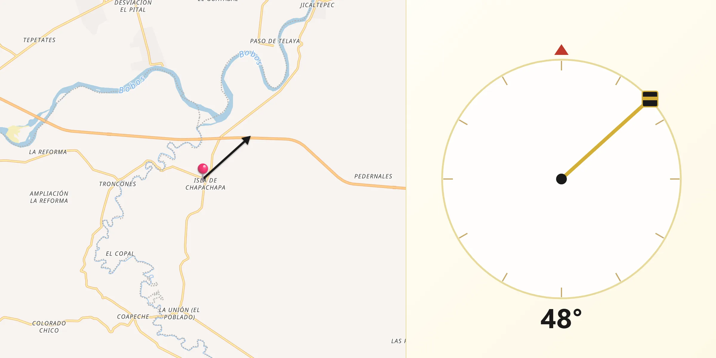 Dirección de la Qibla desde La Isla de Chapachapa