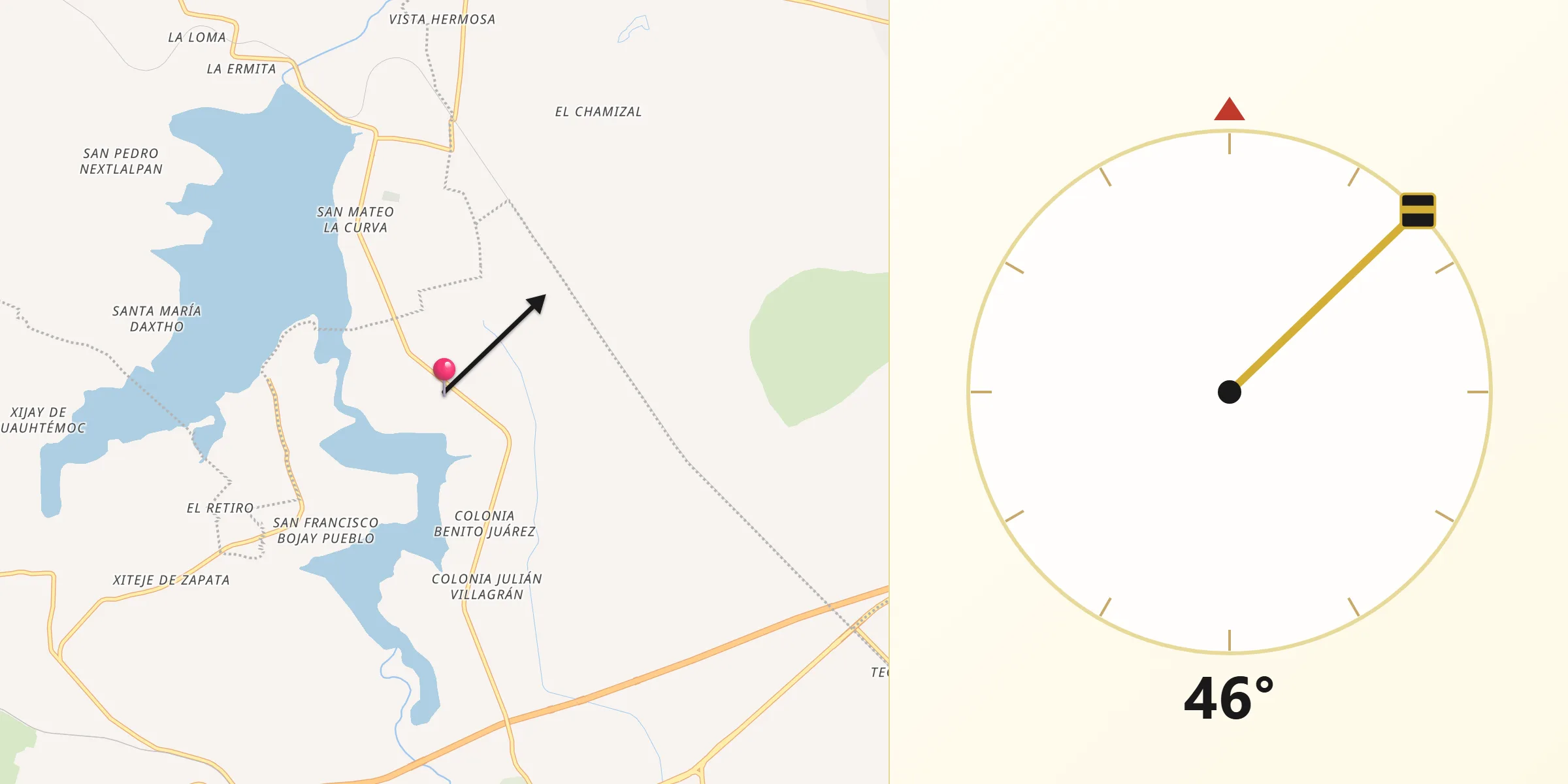 Dirección de la Qibla desde Santa Ana Ahuehuepan