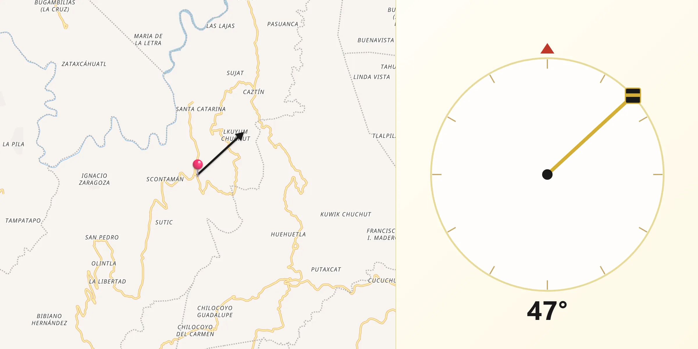 Dirección de la Qibla desde Vicente Guerrero