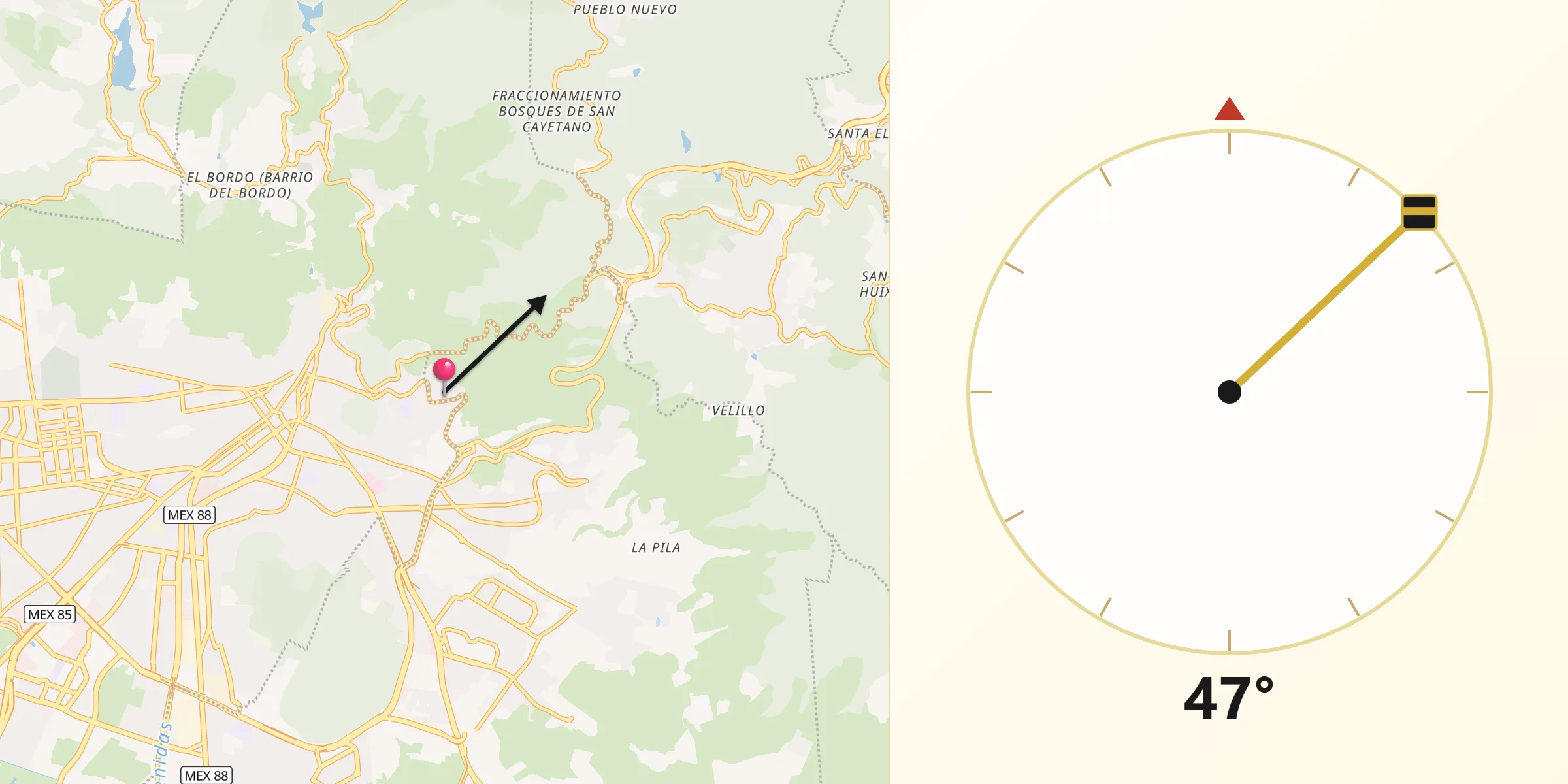 Dirección de la Qibla desde Guadalupe Minerva