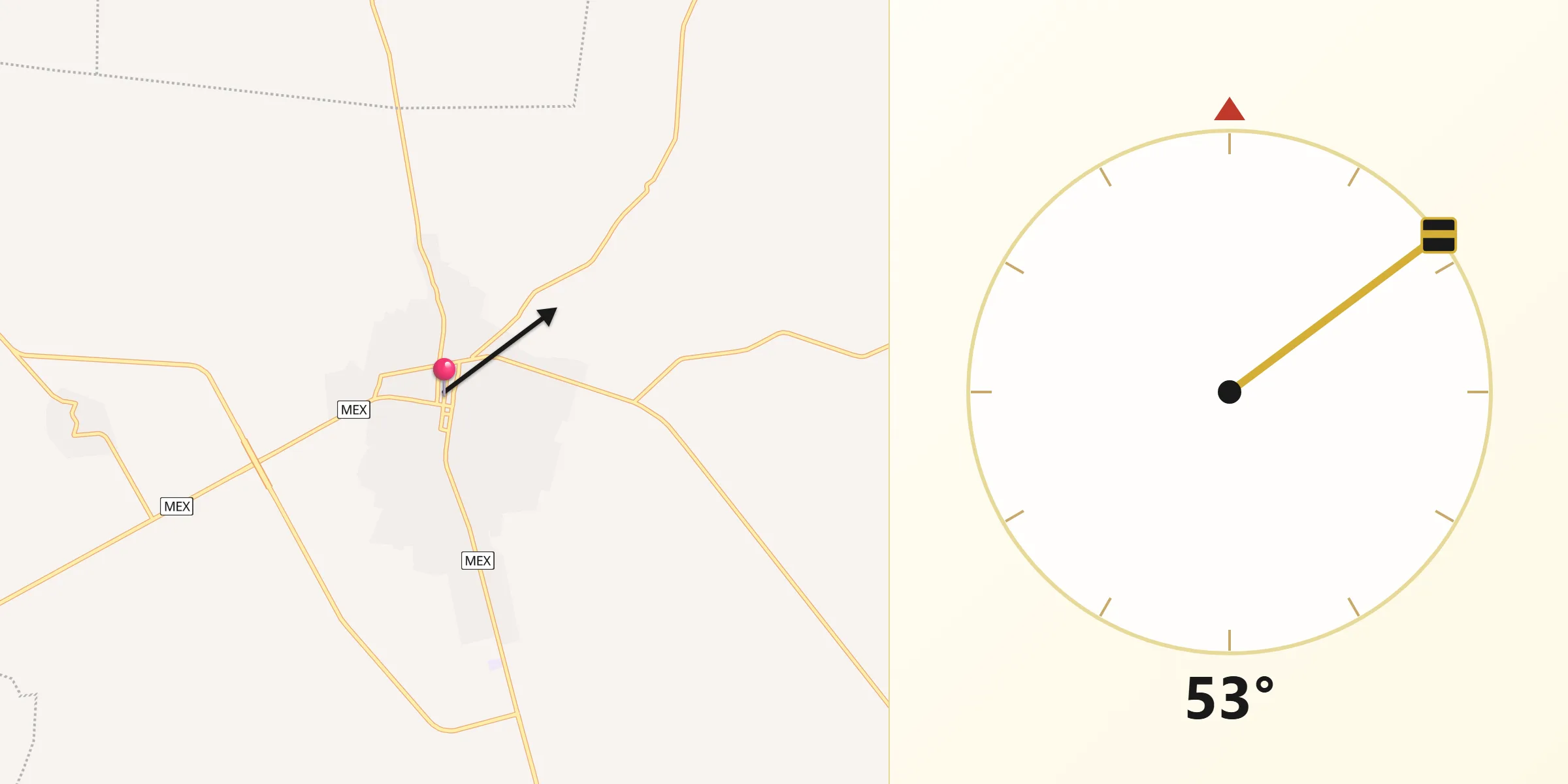 Dirección de la Qibla desde Peto