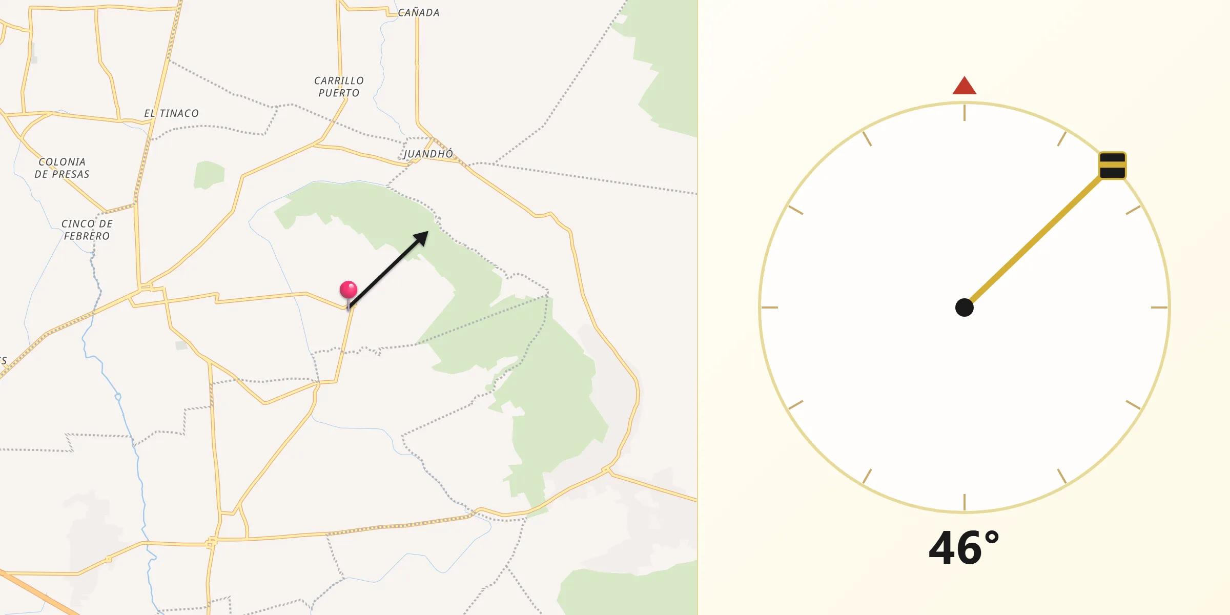 Dirección de la Qibla desde Munitepec de Madero