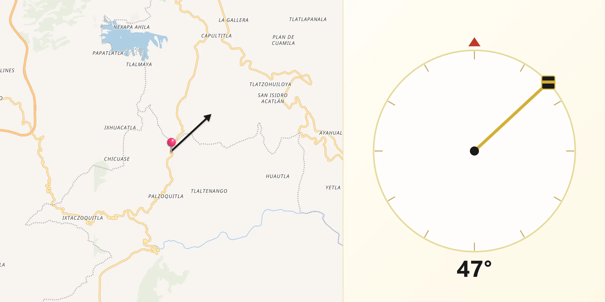 Dirección de la Qibla desde San Lorenzo Tlaxipehuala