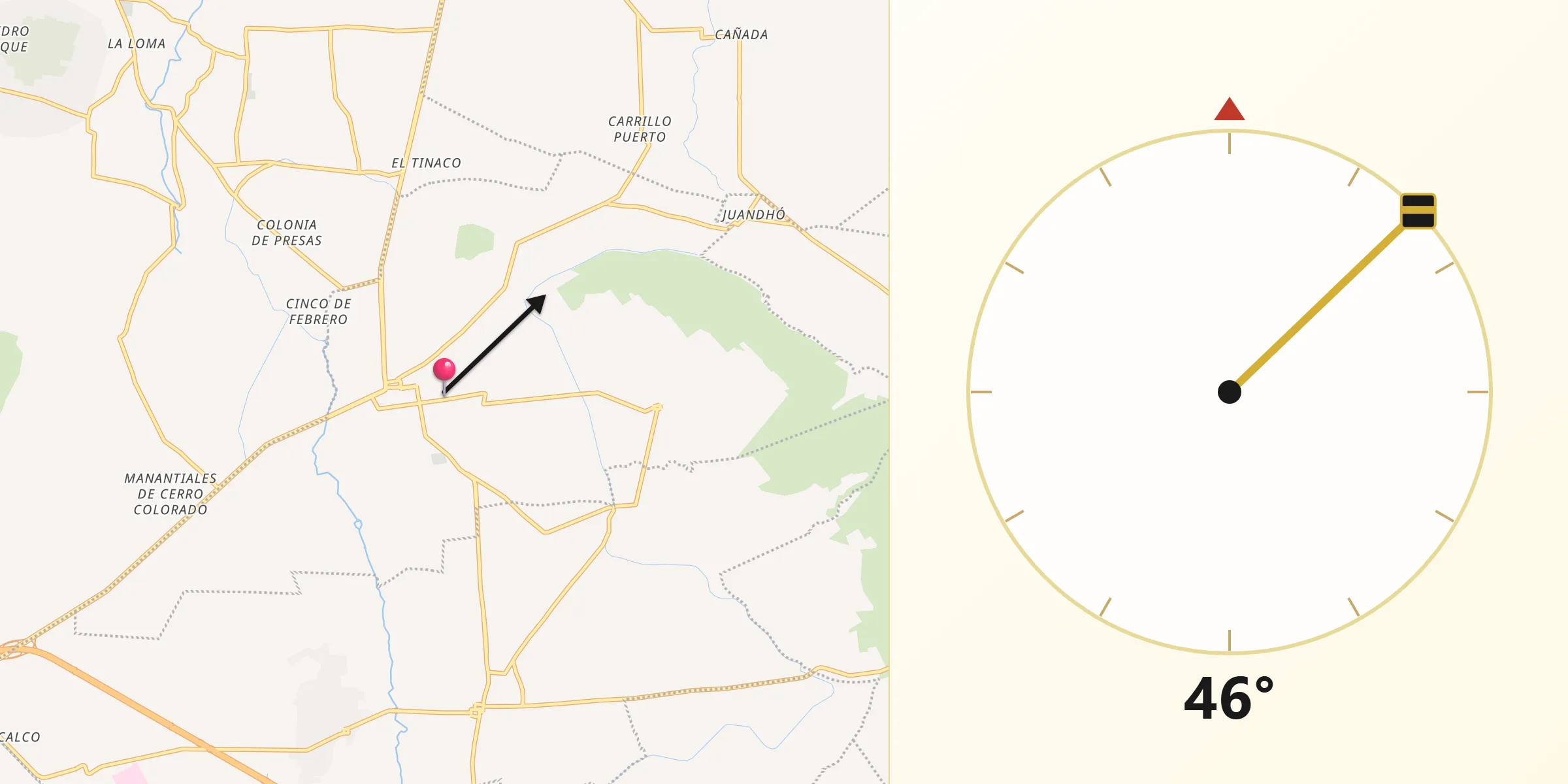 Dirección de la Qibla desde Tlahuelilpan