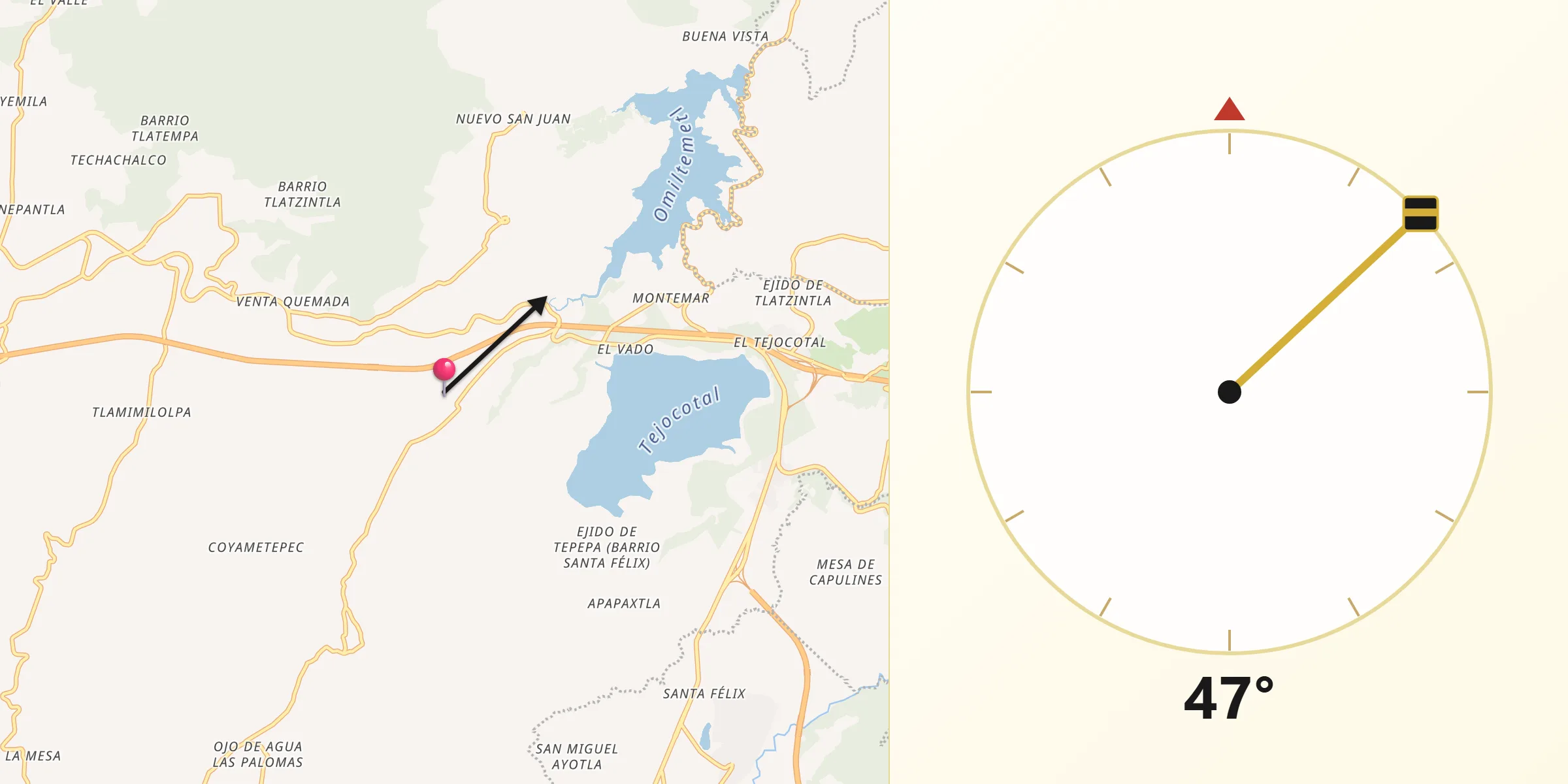 Dirección de la Qibla desde Tepepa