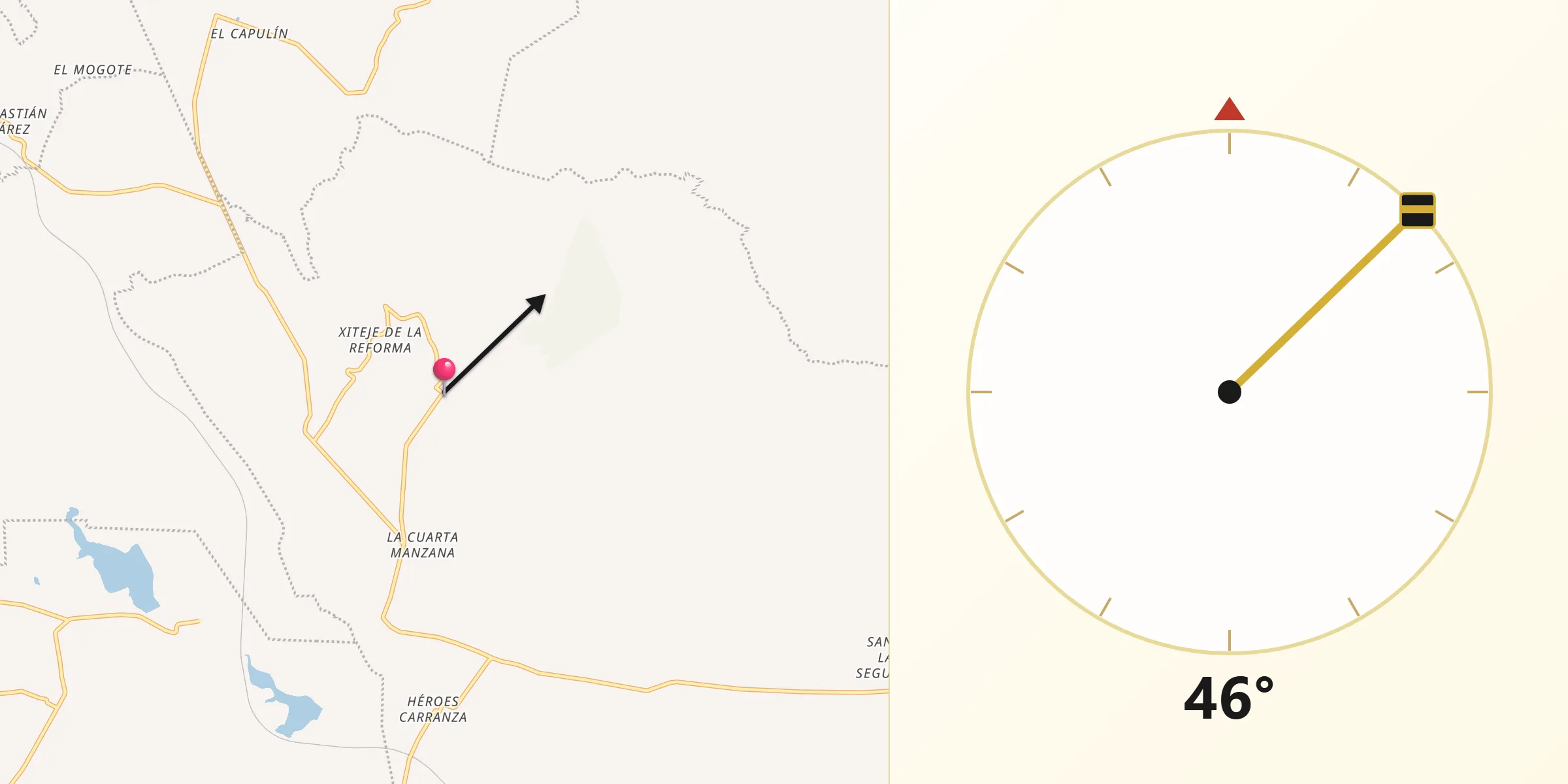 Dirección de la Qibla desde Santa Maria Macua