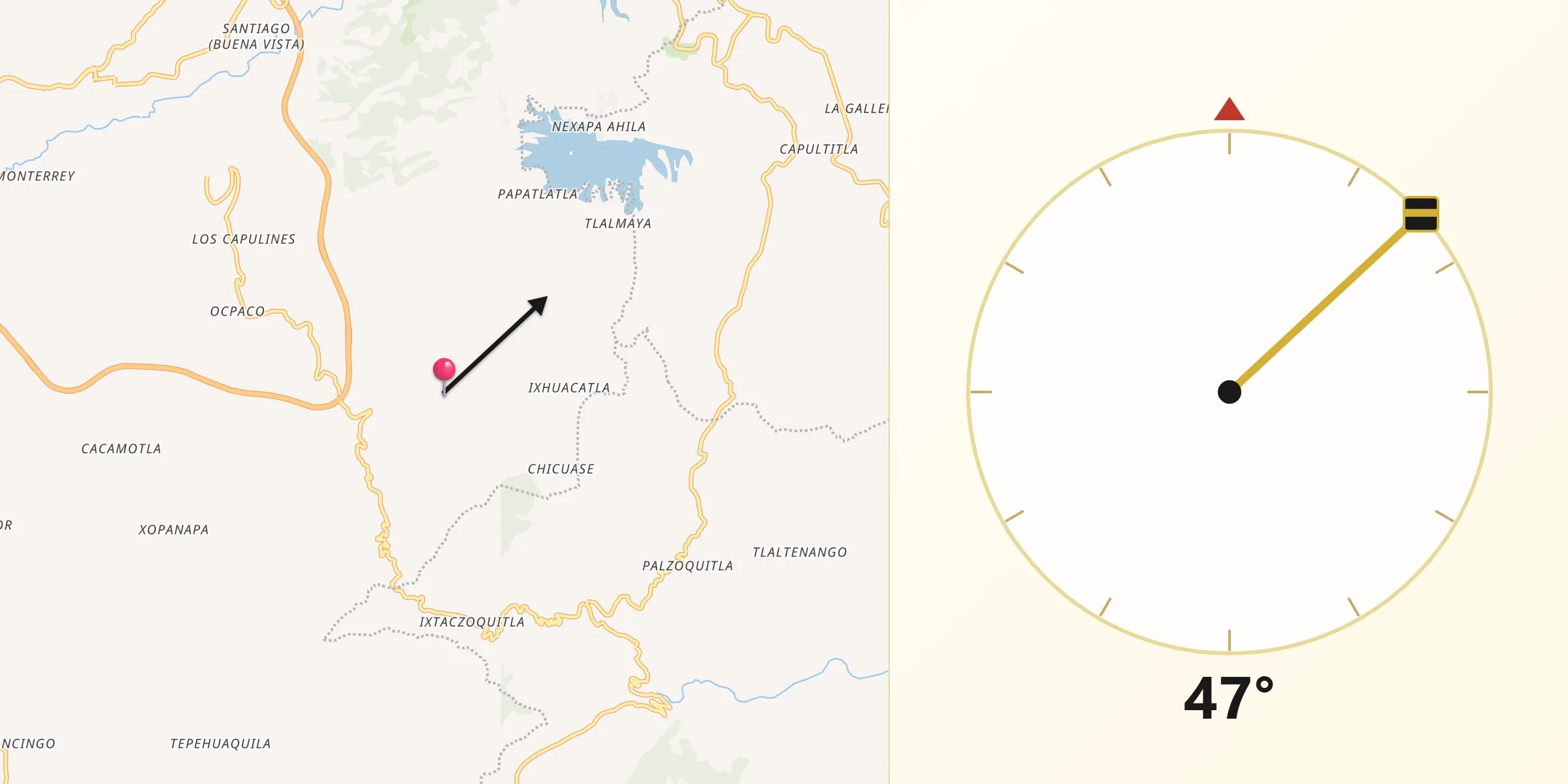 Dirección de la Qibla desde Ahuacatlán