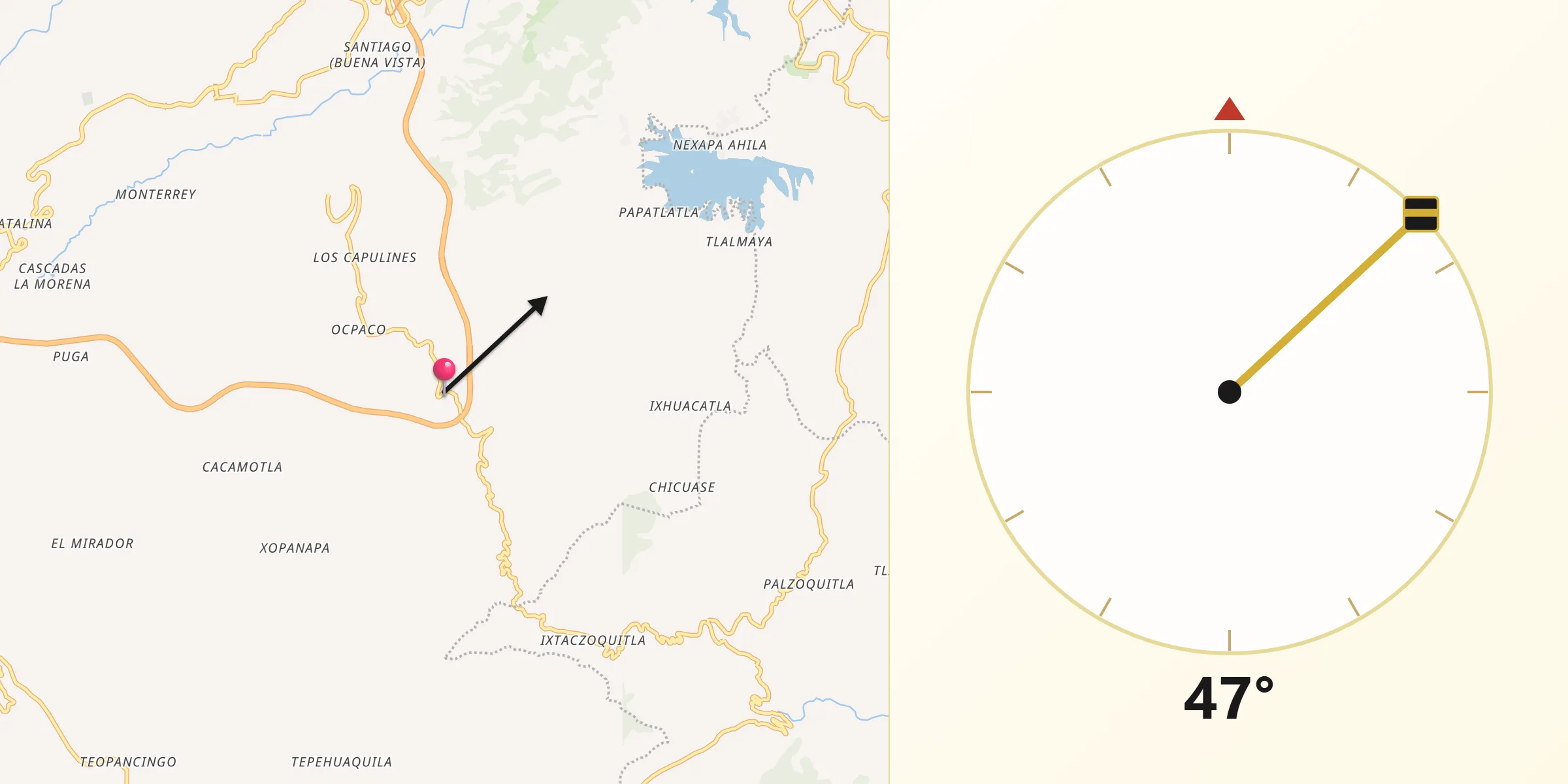 Dirección de la Qibla desde Xilocuautla