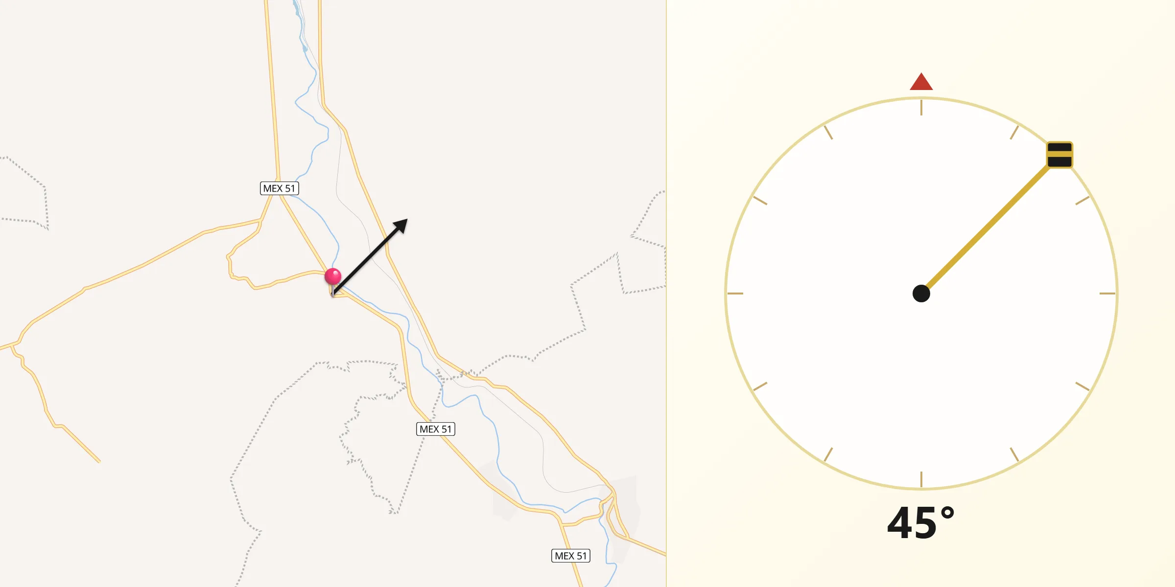 Dirección de la Qibla desde San Antonio Eménguaro