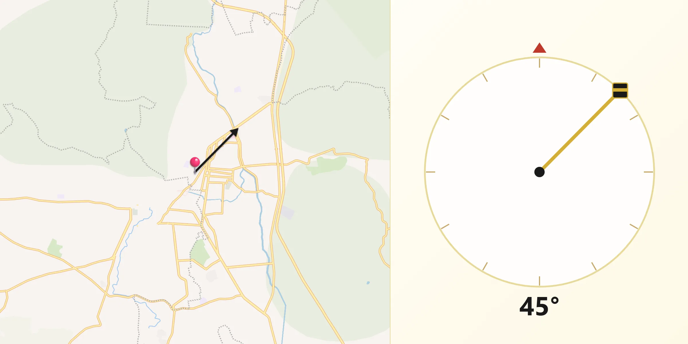 Dirección de la Qibla desde Uriangato