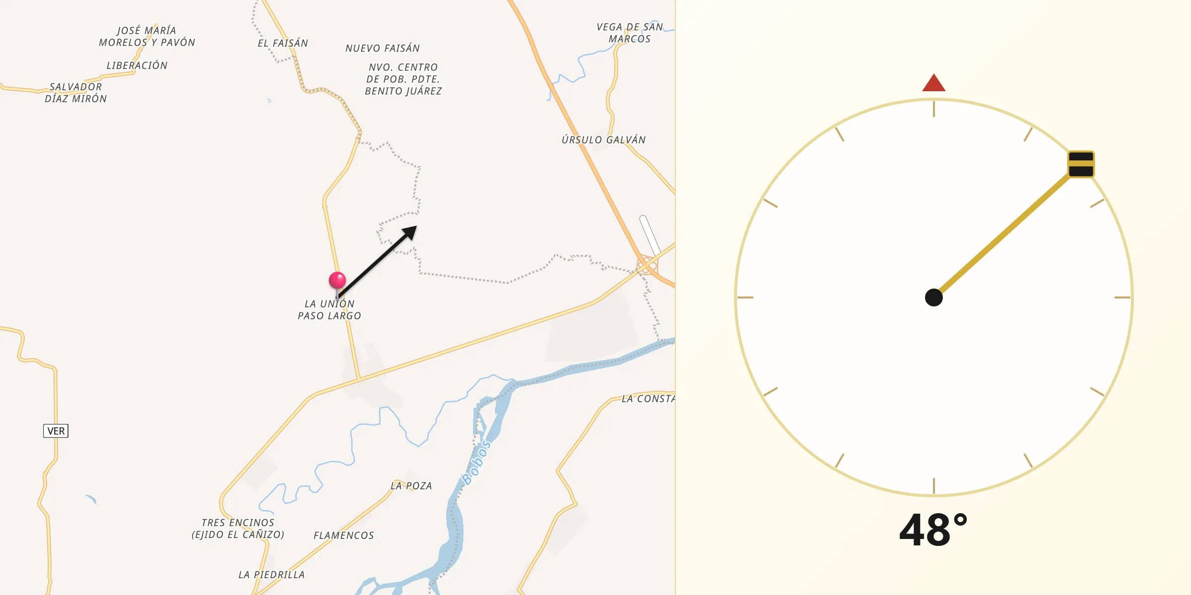 Dirección de la Qibla desde La Unión Paso Largo