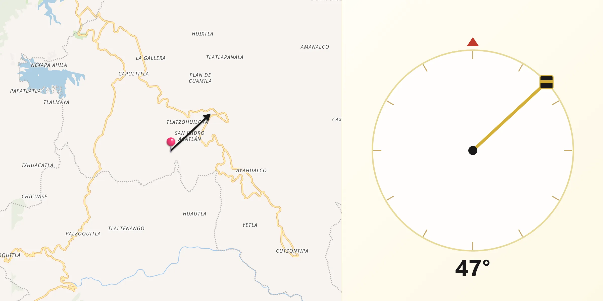 Dirección de la Qibla desde Chicahuaxtla