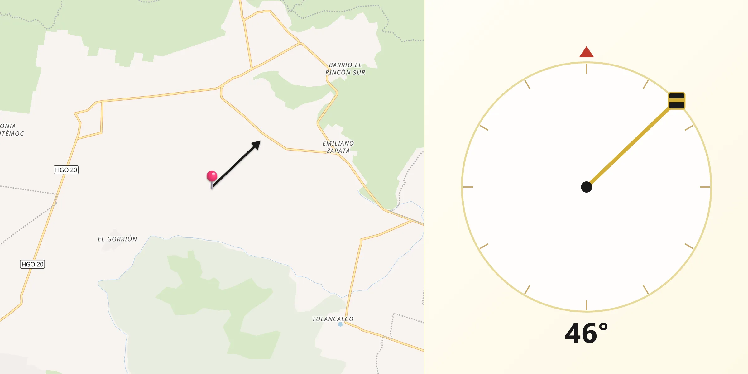 Dirección de la Qibla desde Ajacuba