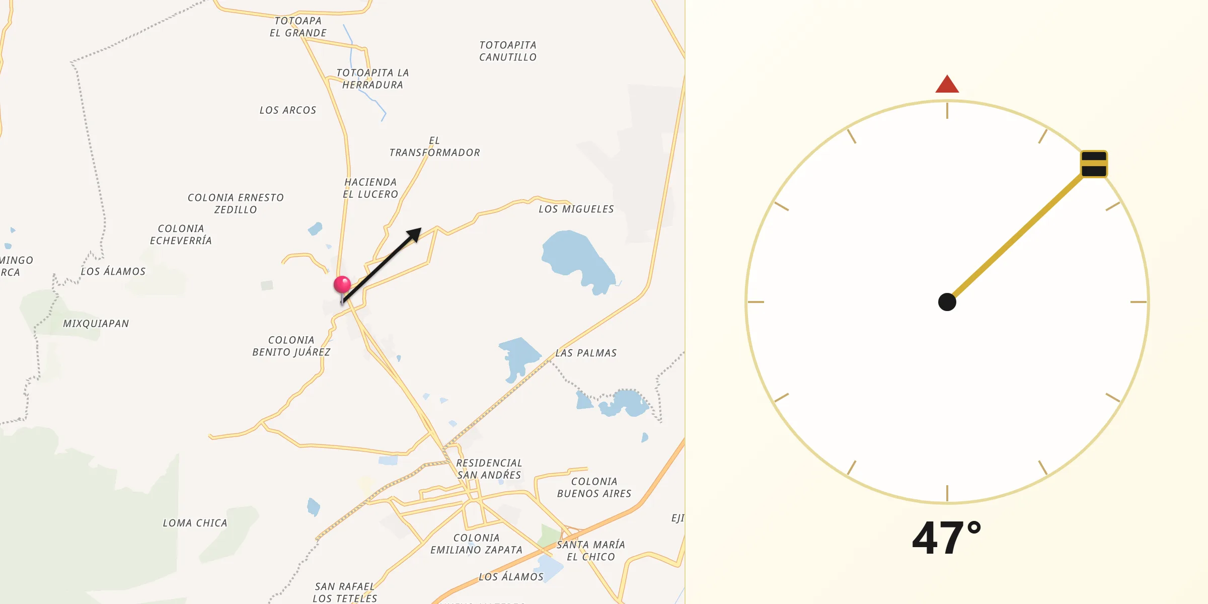 Dirección de la Qibla desde Acatlán