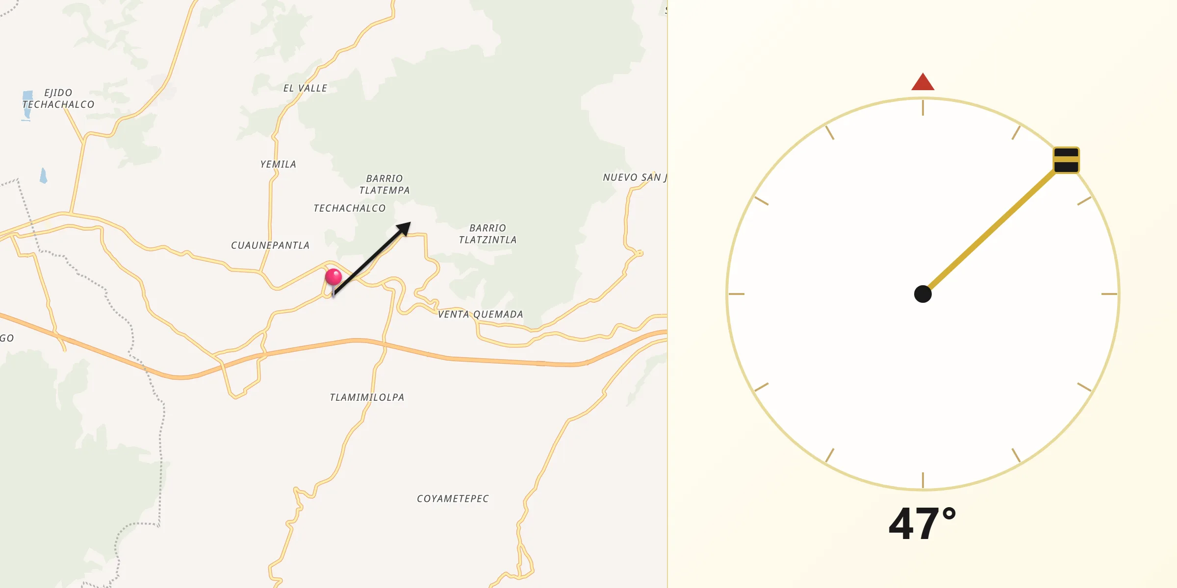 Dirección de la Qibla desde Tlacpac