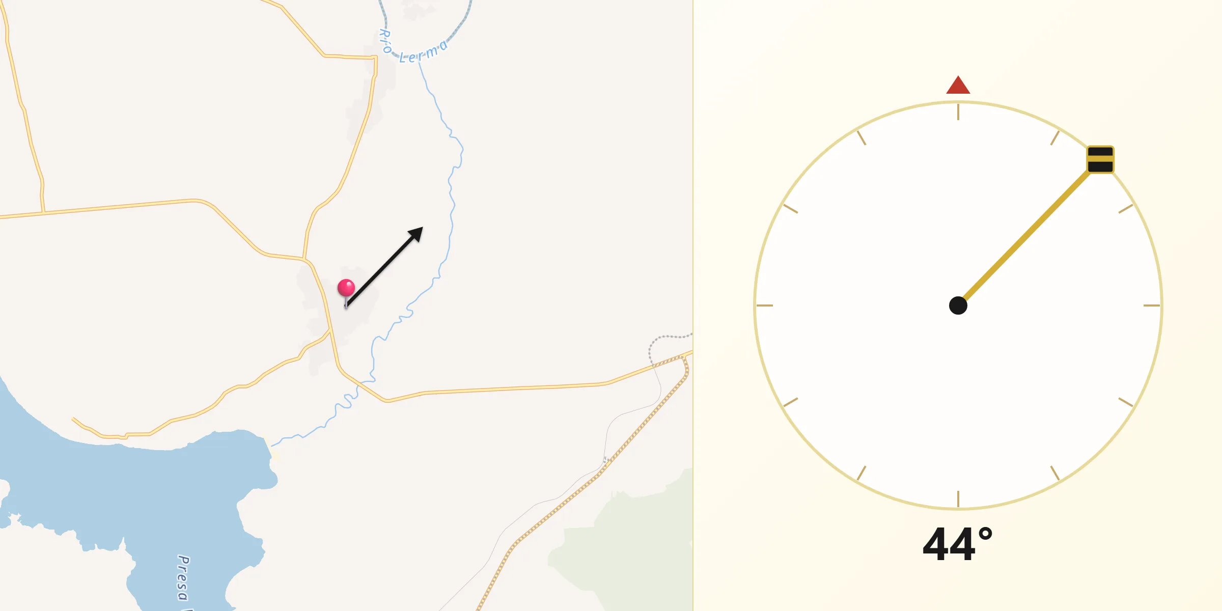 Dirección de la Qibla desde Angamacutiro de la Unión