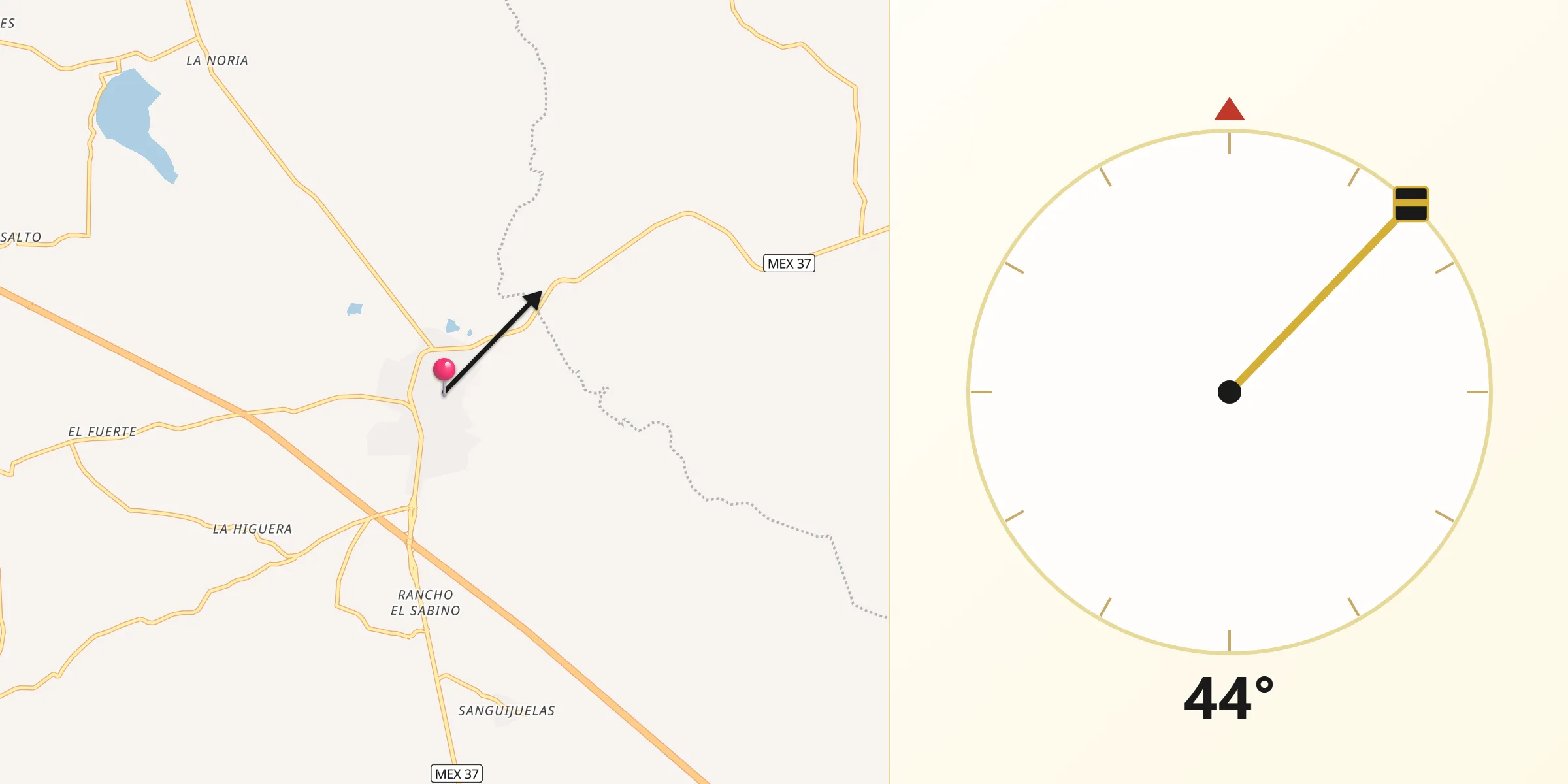Dirección de la Qibla desde Churintzio
