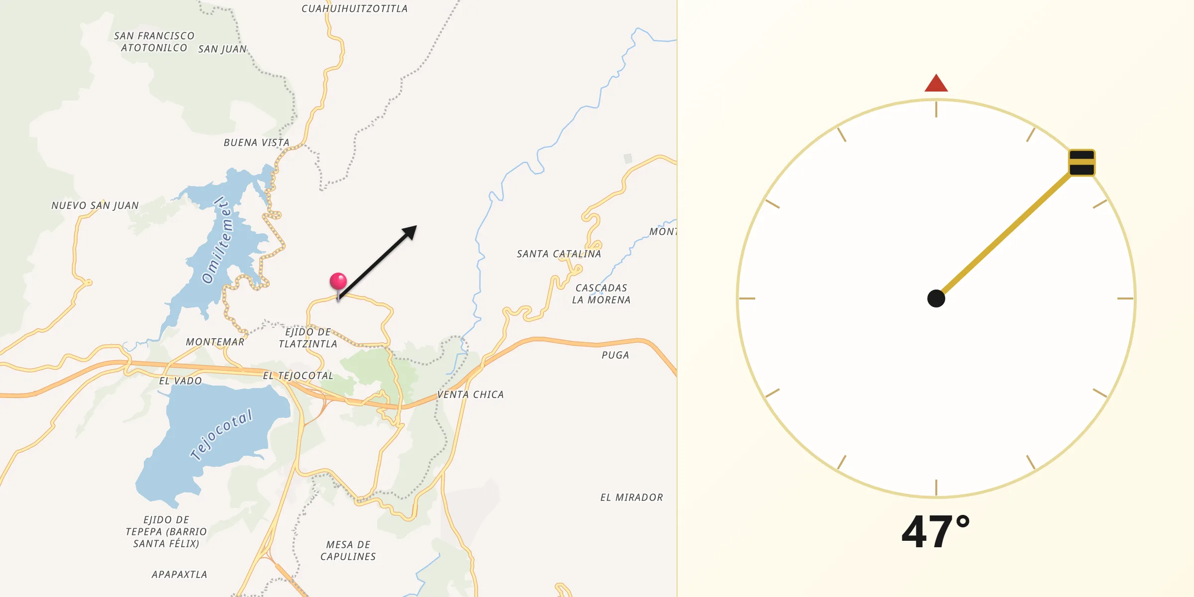 Dirección de la Qibla desde Tlacomulco