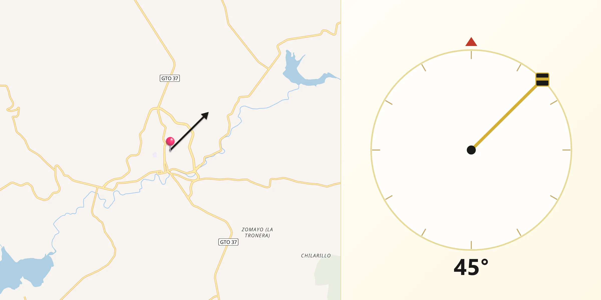 Dirección de la Qibla desde Jerécuaro