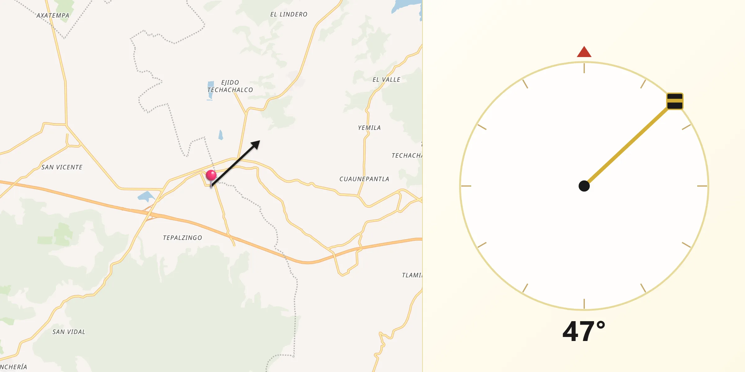 Dirección de la Qibla desde Santa María Asunción