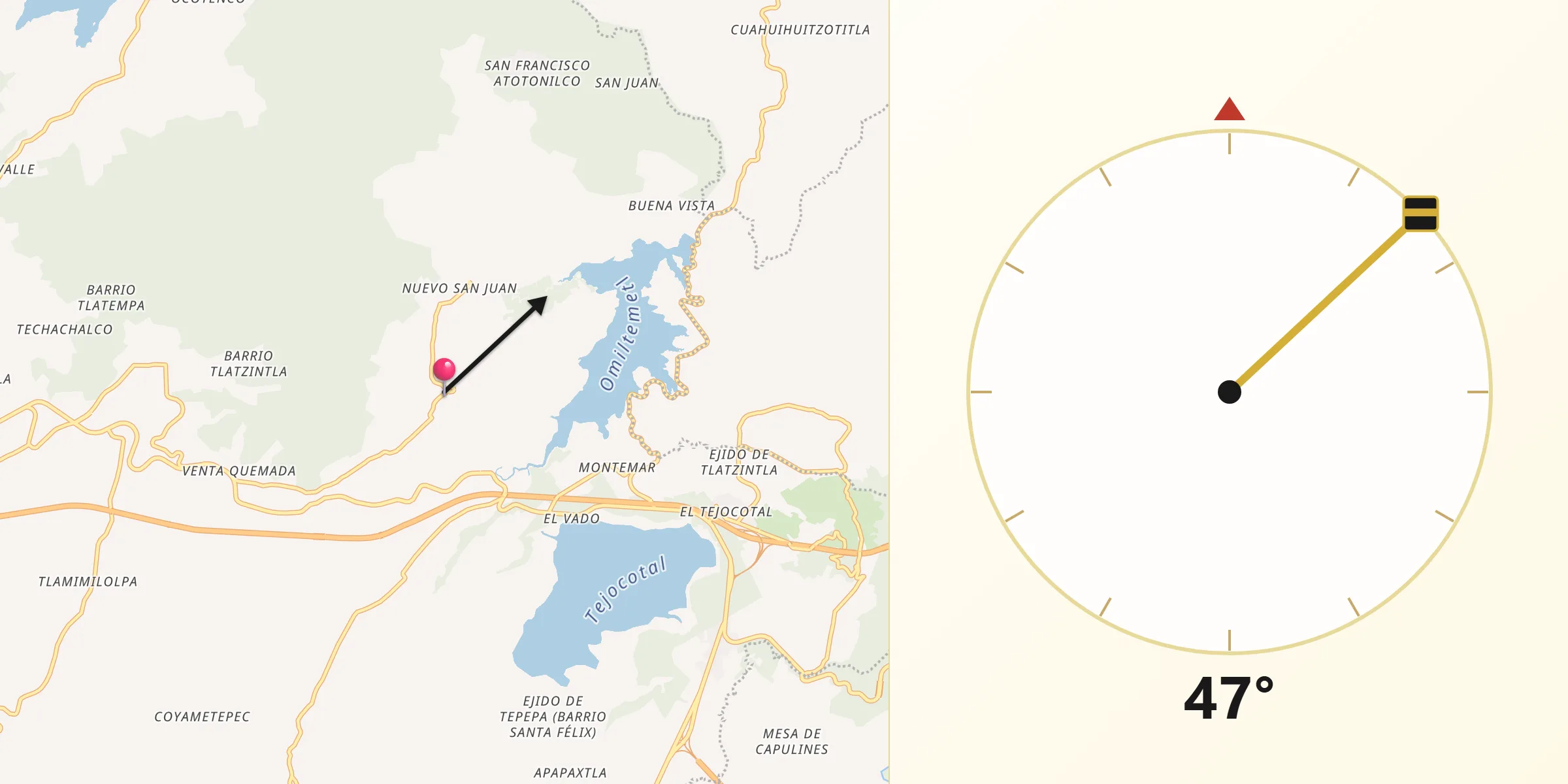 Dirección de la Qibla desde Los Reyes