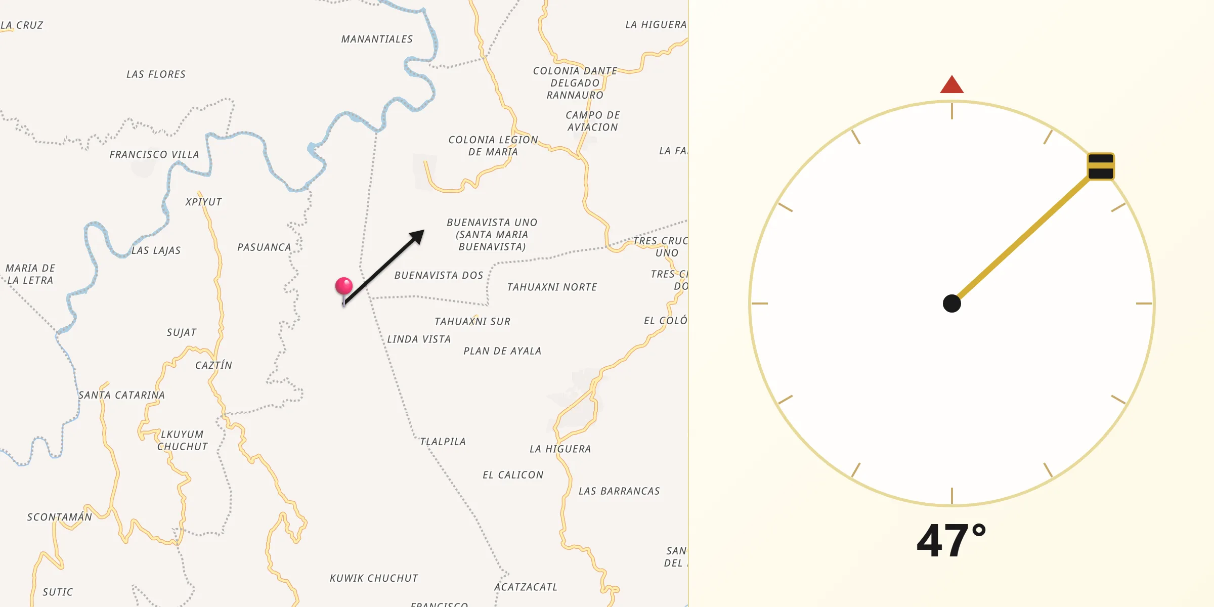 Dirección de la Qibla desde Putlunichuchut (Vista Hermosa)