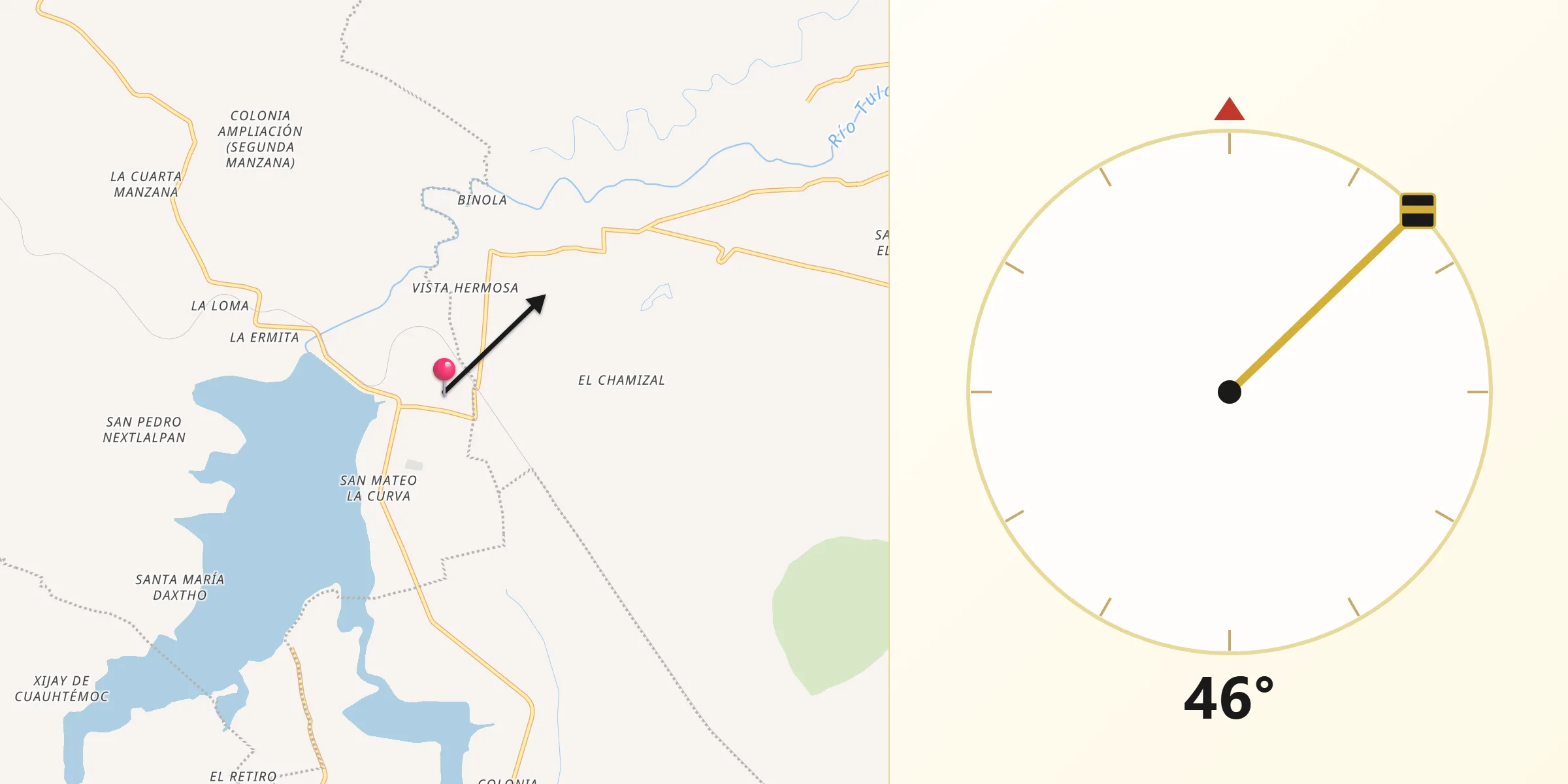 Dirección de la Qibla desde General Pedro María Anaya