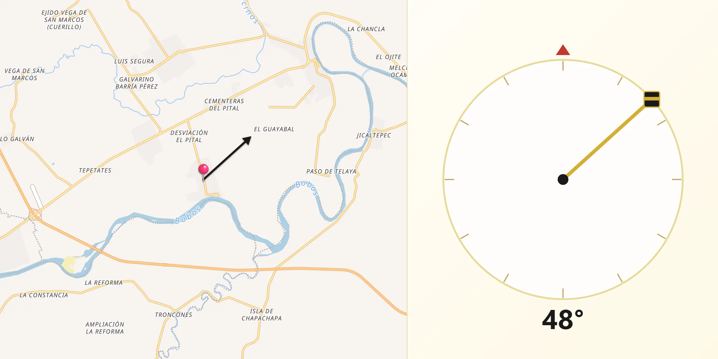 Dirección de la Qibla desde El Pital