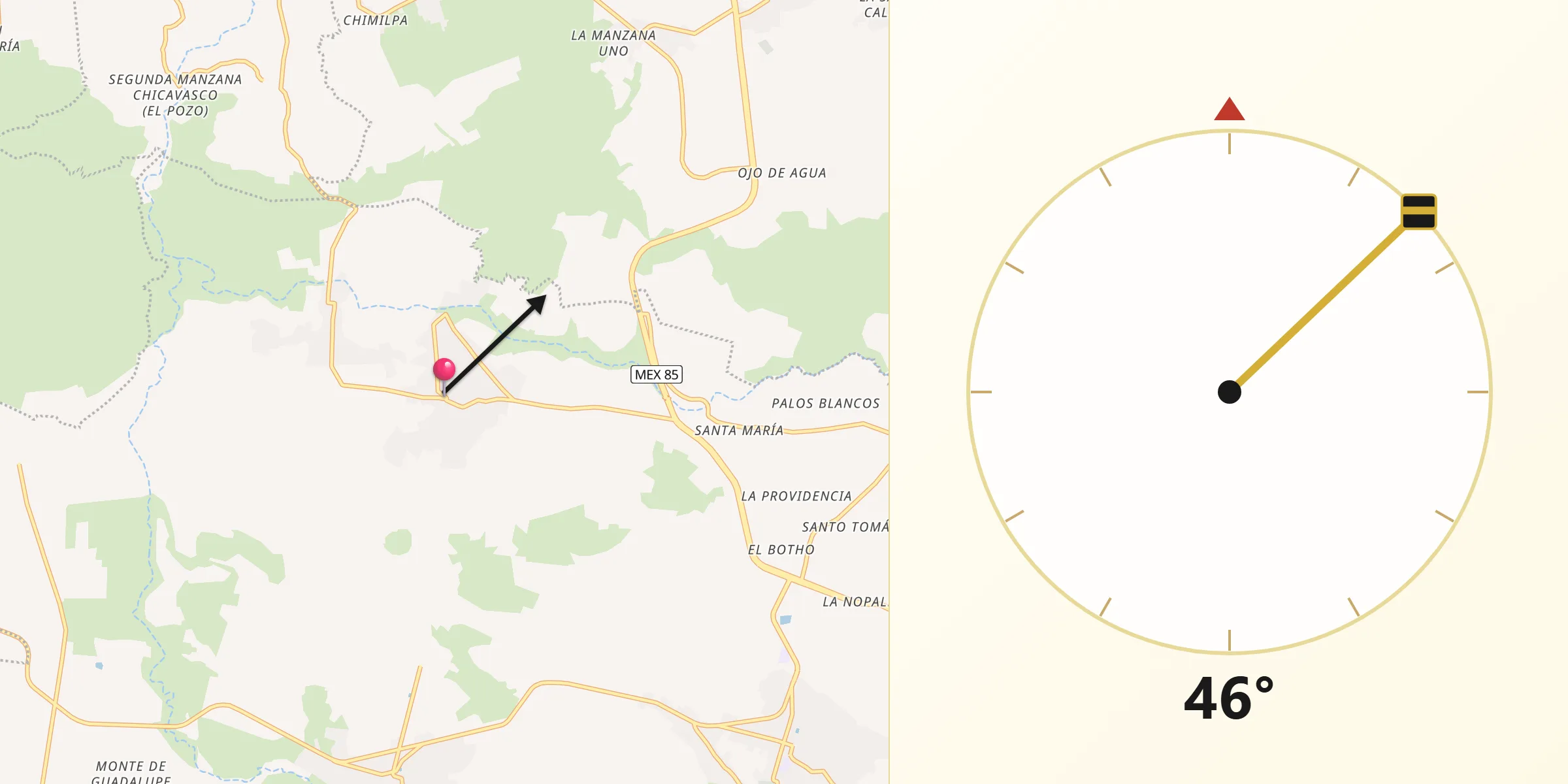Dirección de la Qibla desde San Juan Solís