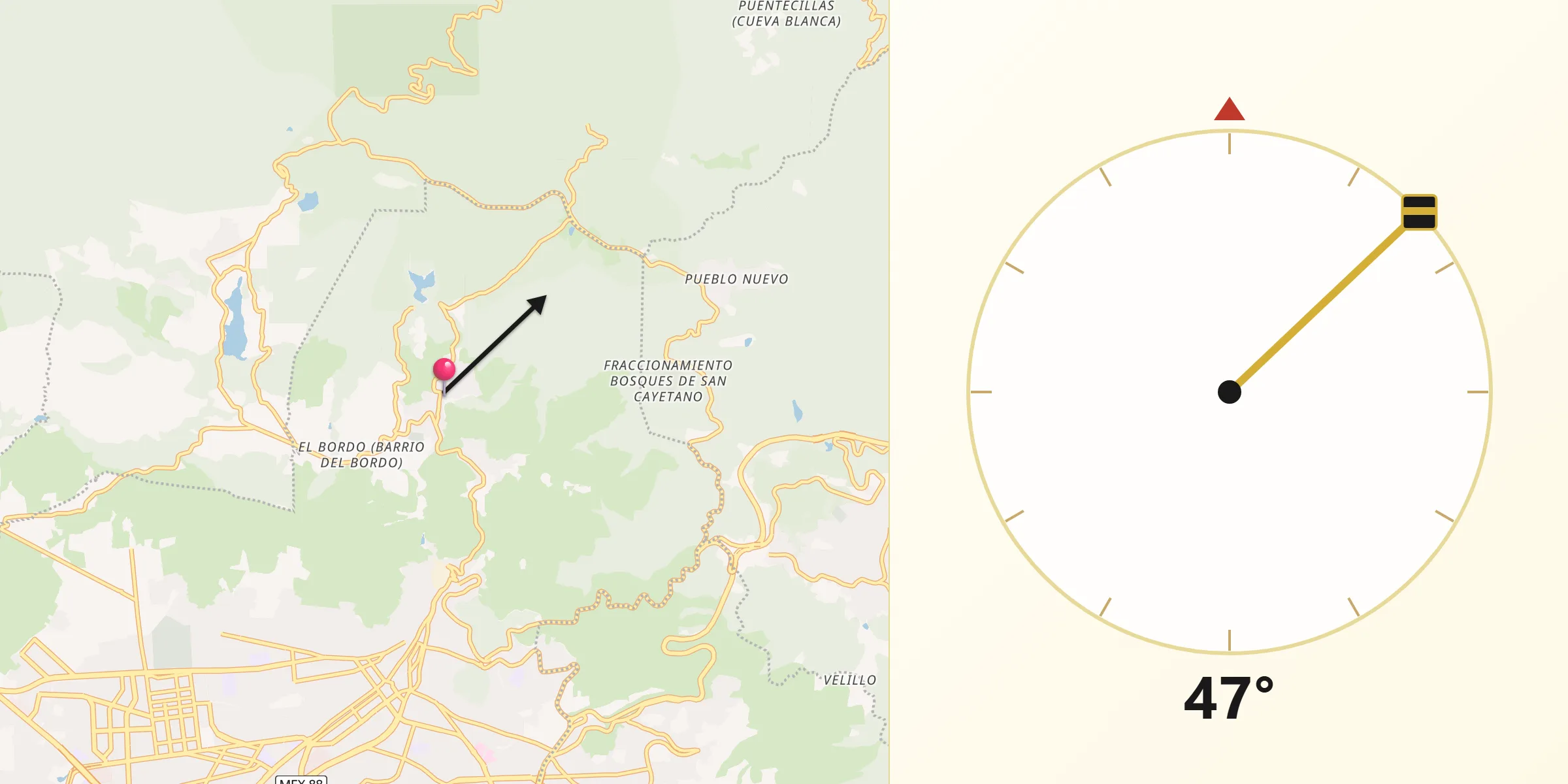 Dirección de la Qibla desde San Miguel Cerezo (El Cerezo)