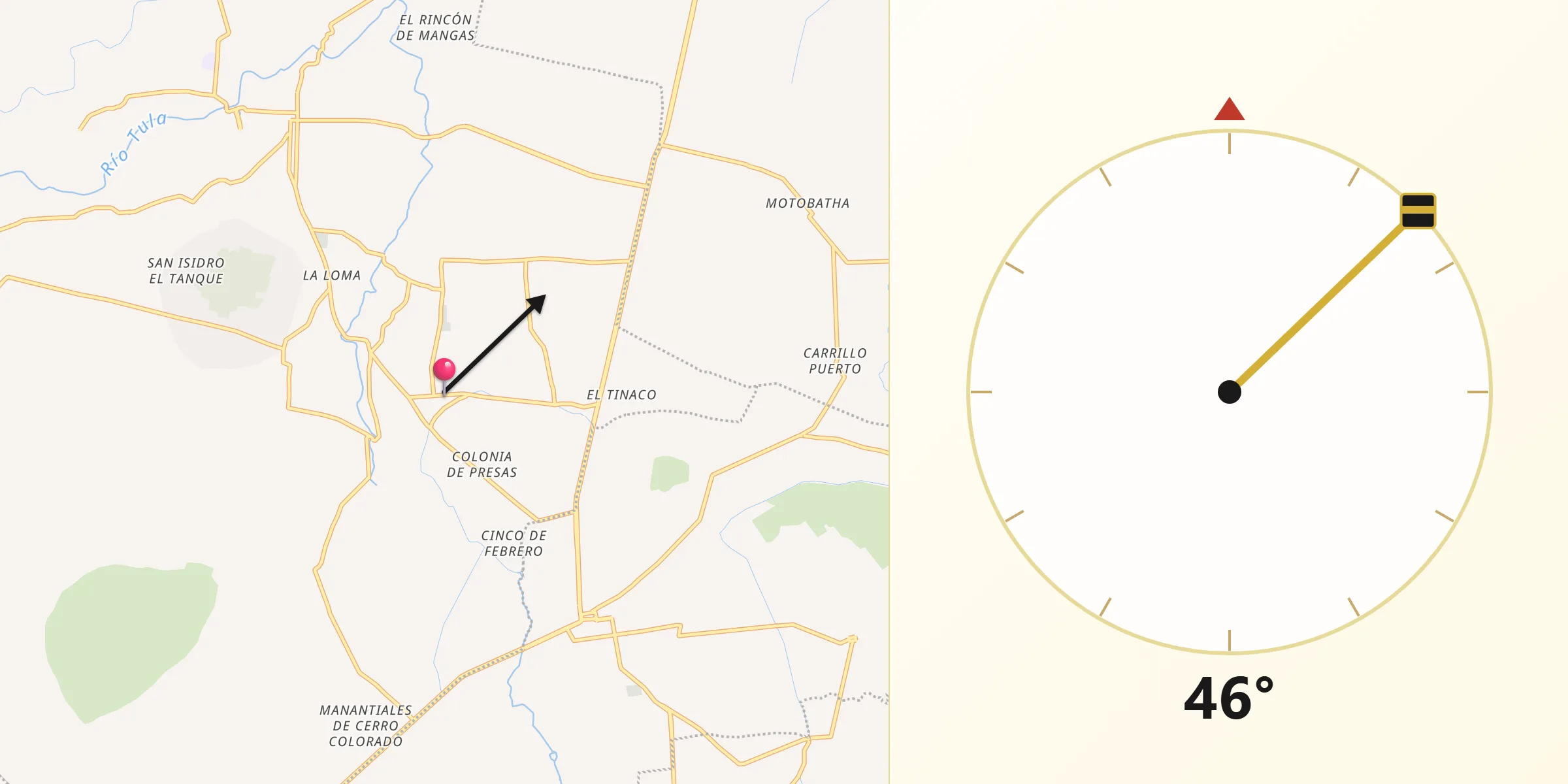 Dirección de la Qibla desde Presas