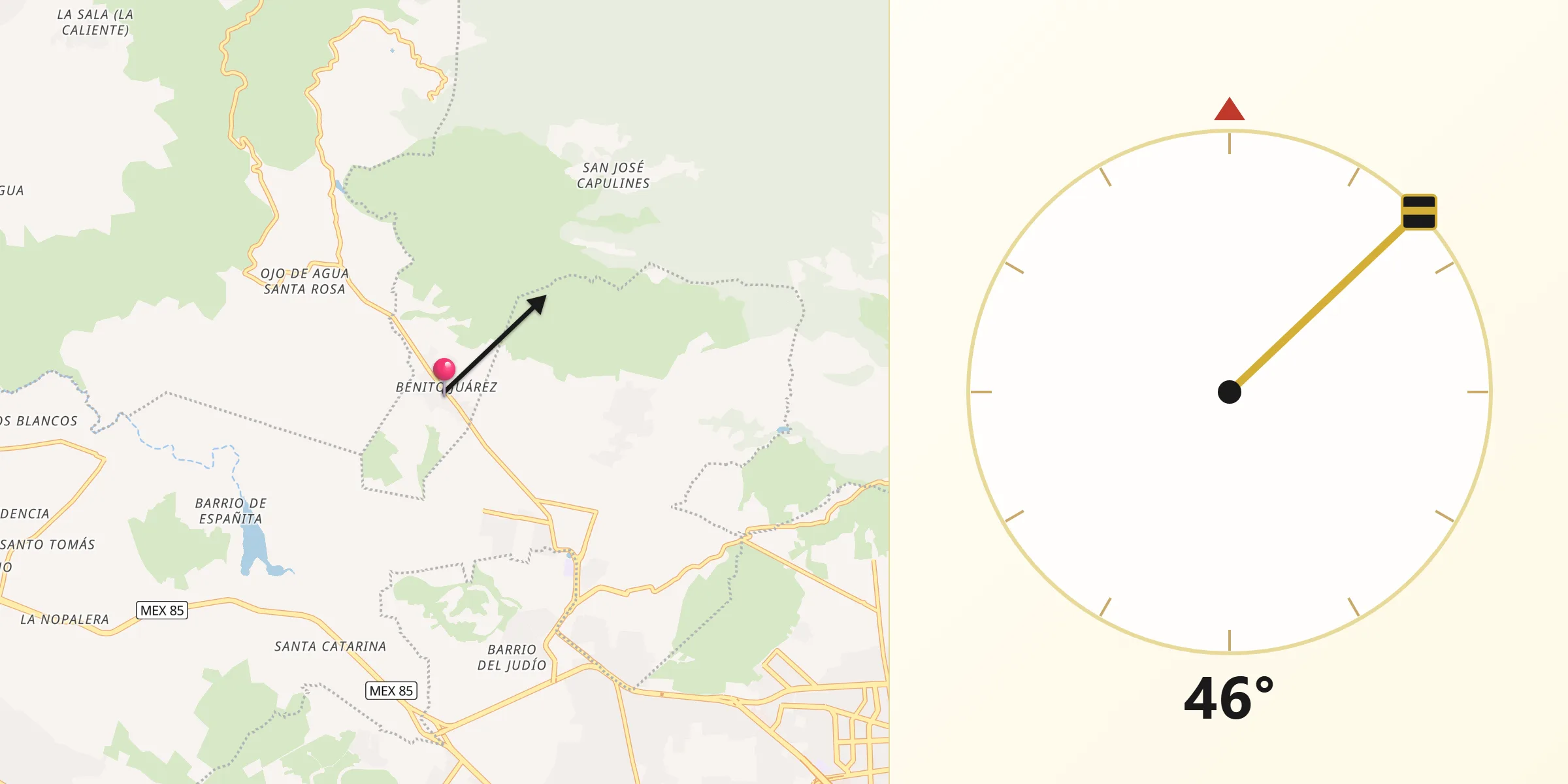 Dirección de la Qibla desde Benito Juárez