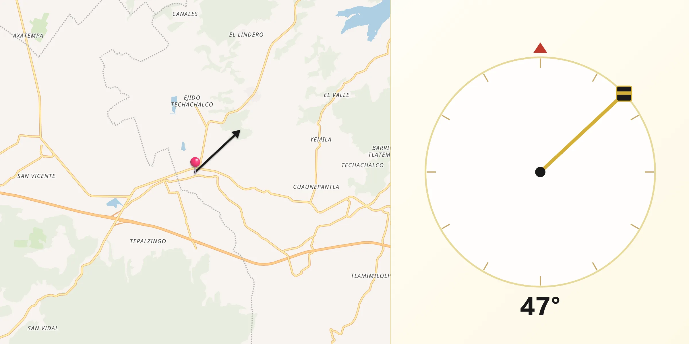 Dirección de la Qibla desde San Pedro Tlachichilco