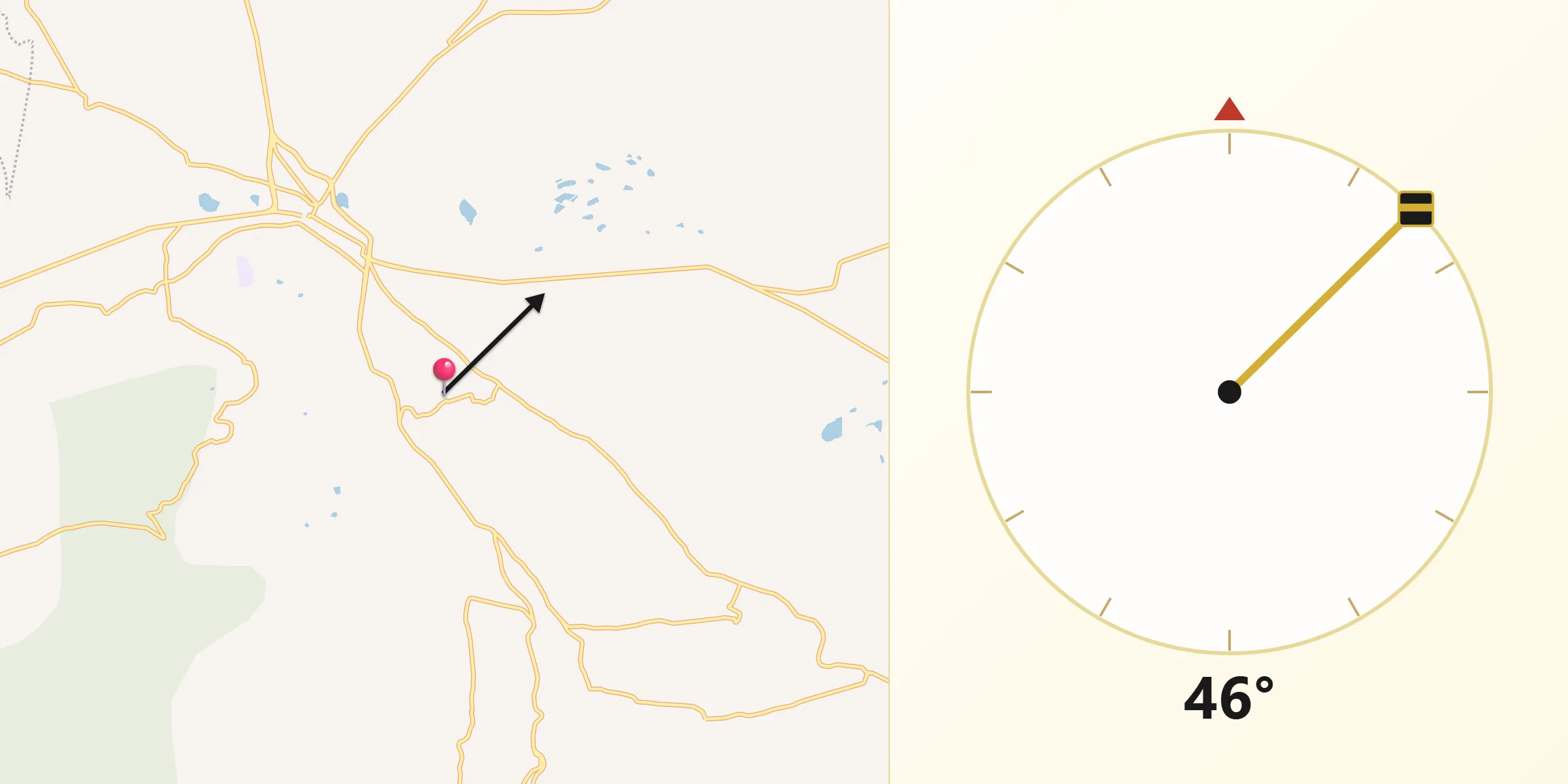 Dirección de la Qibla desde San José Itho