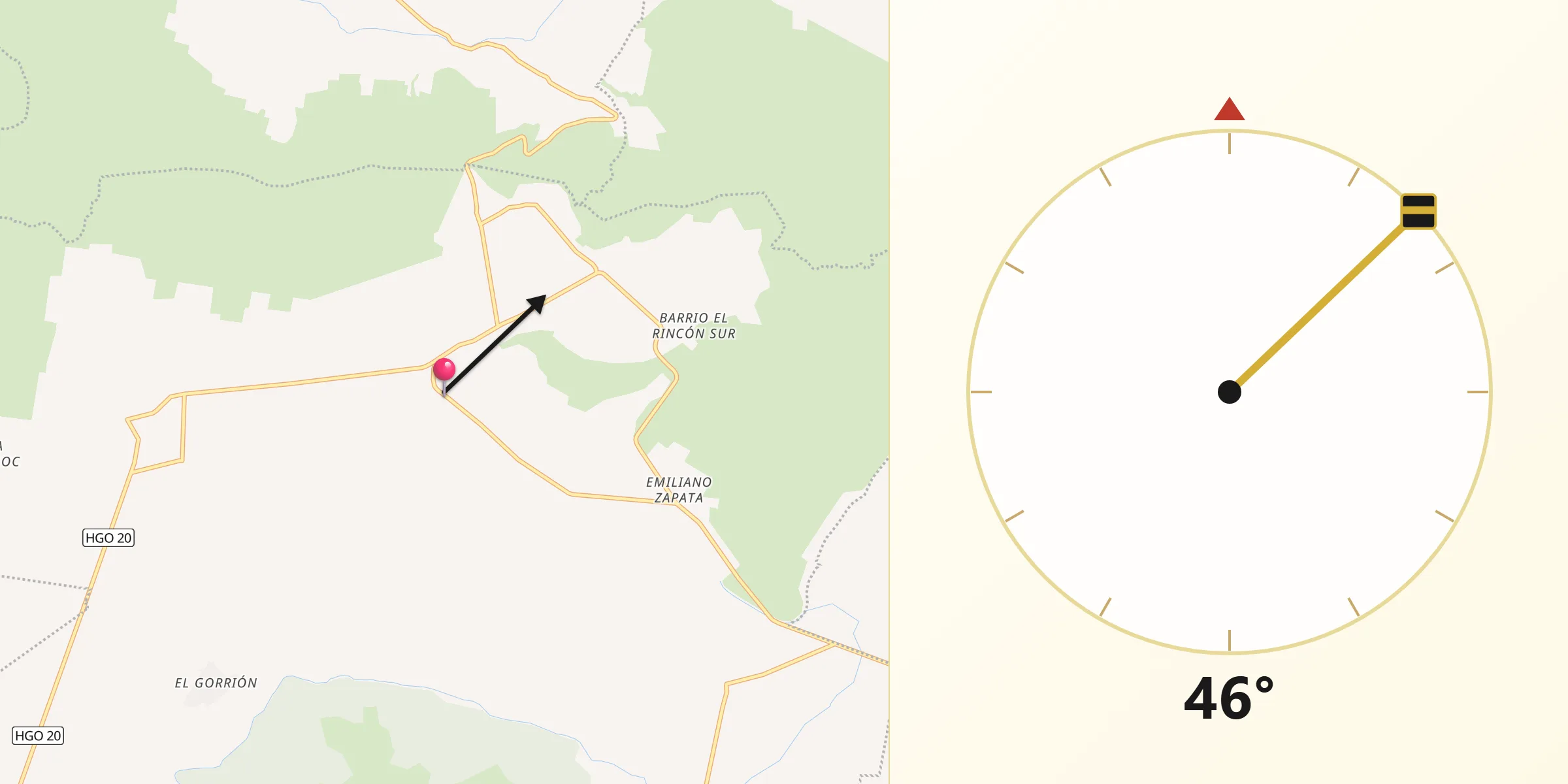 Dirección de la Qibla desde Vicente Guerrero