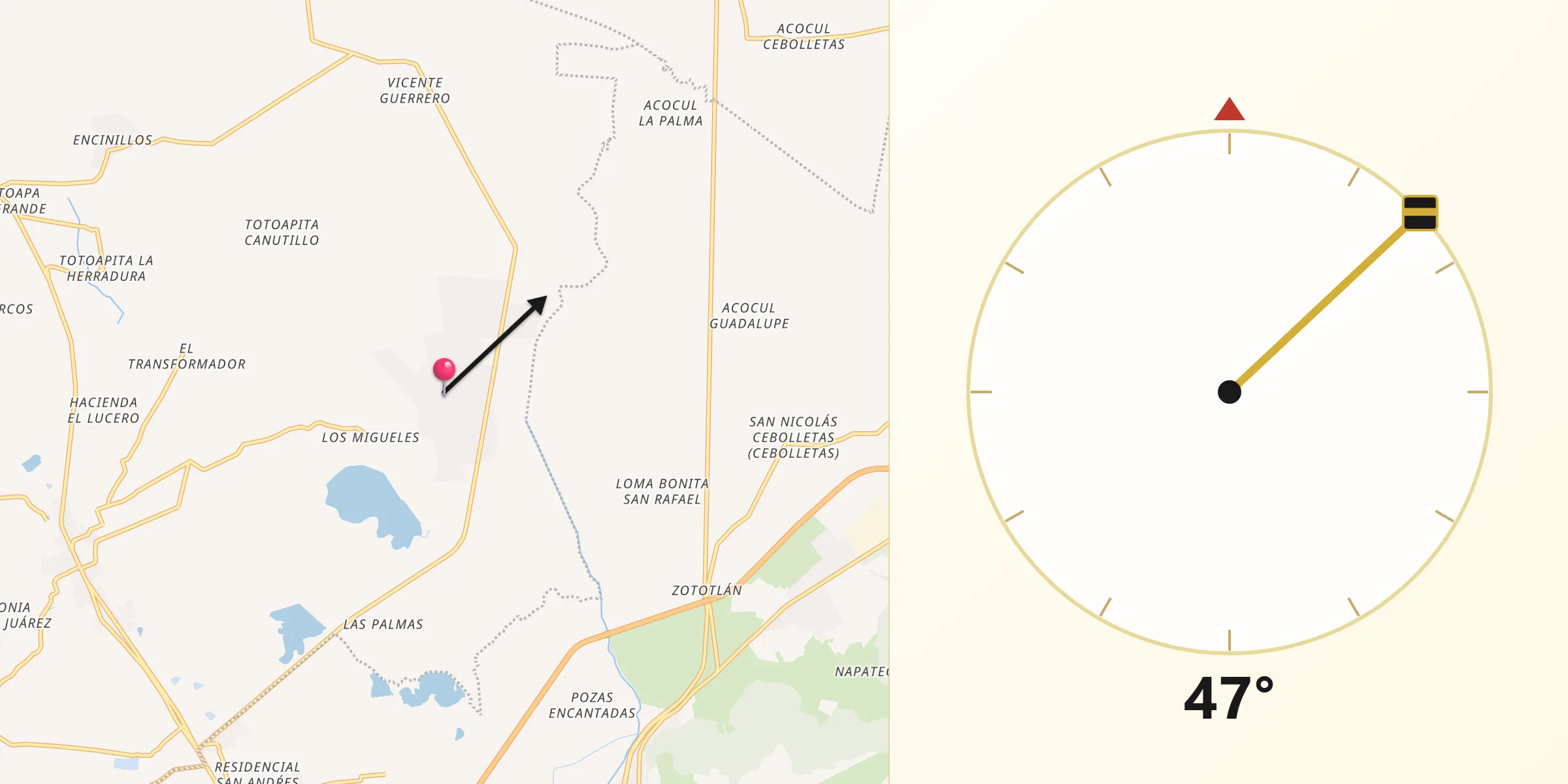 Dirección de la Qibla desde Colonia 28 de Mayo (Santa Rosa)