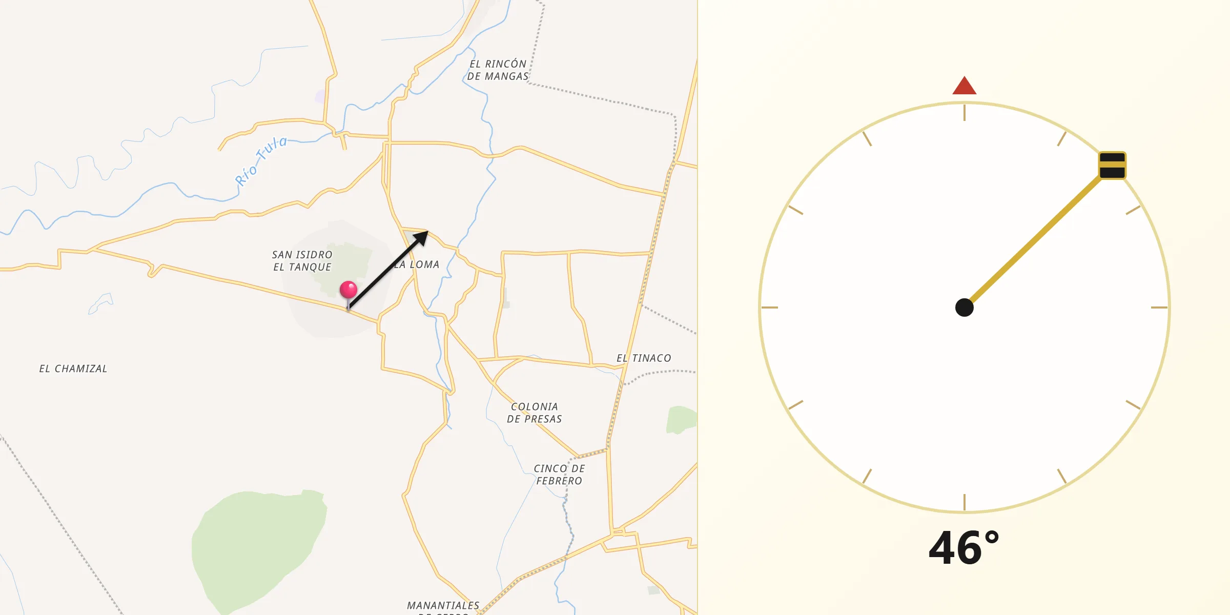 Dirección de la Qibla desde Huitel