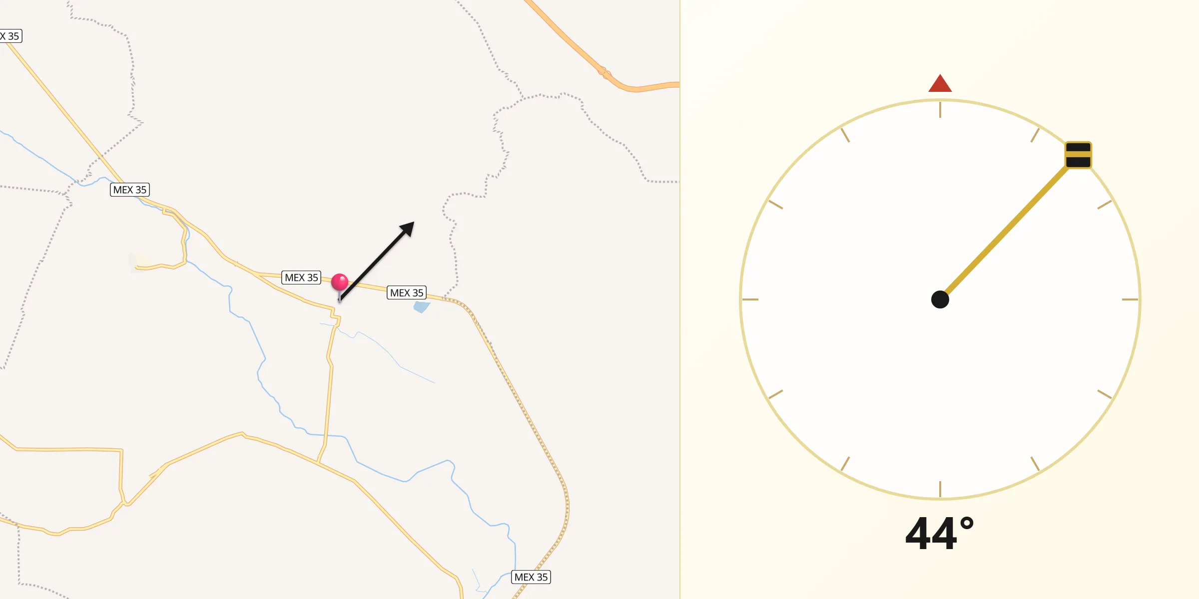 Dirección de la Qibla desde Ixtlán de los Hervores